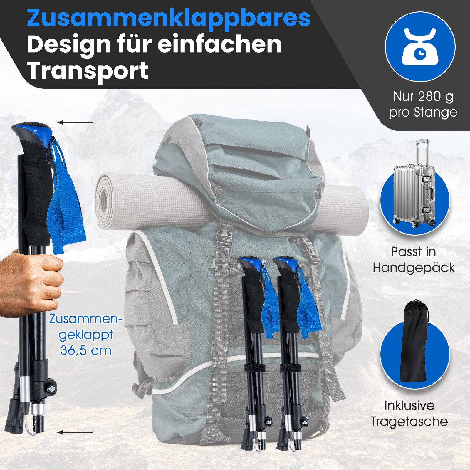 COSTWAY Trekking-Stöcke, Faltbare, mit Schnellverschluss, EVA-Schaumgriff