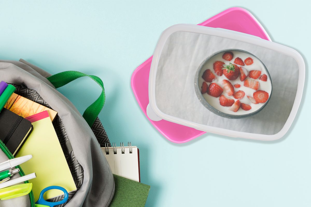 Snackbox, Erdbeere Erwachsene, Brotbox Mädchen, für - (2-tlg), MuchoWow - Lunchbox Kunststoff, Kunststoff rosa Schale Brotdose Tisch, Kinder,