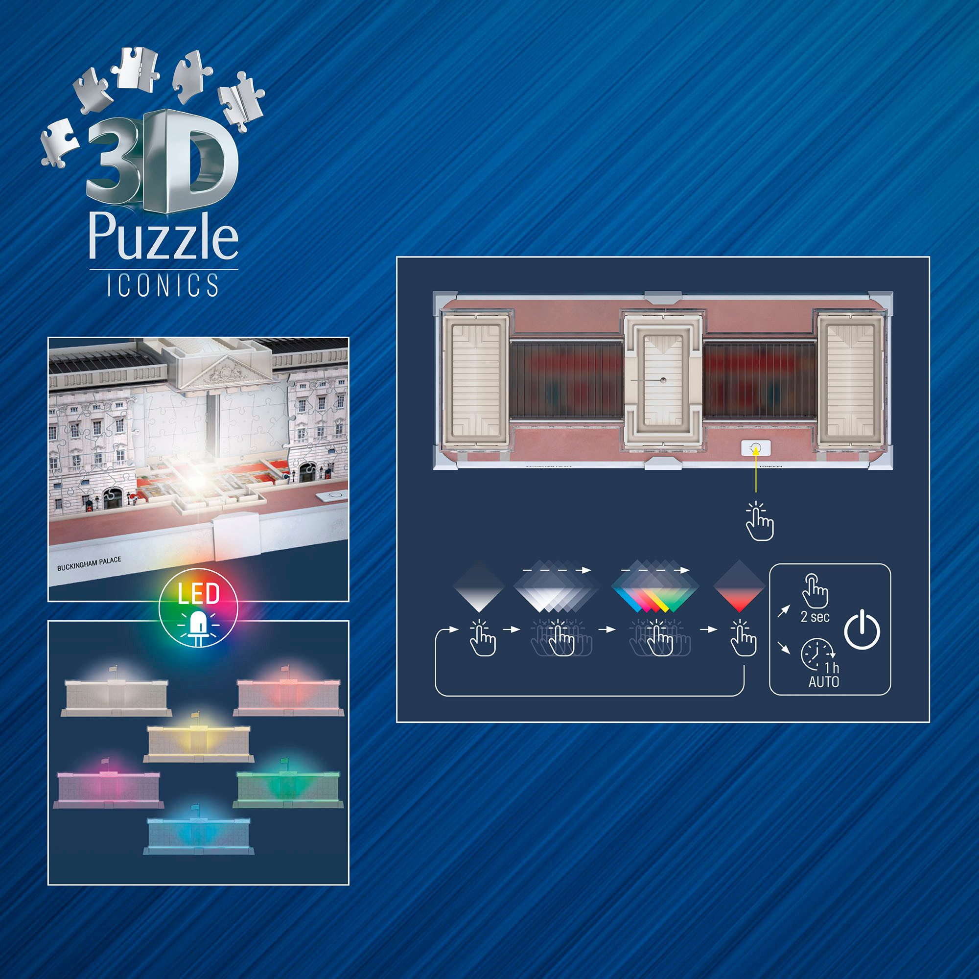 Ravensburger 3D-Puzzle Iconics: Buckingham Palace - mit Licht, 216 Puzzleteile, Made in Europe