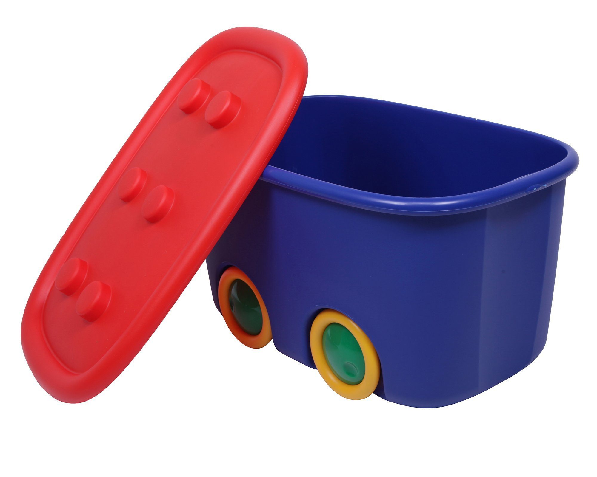 ONDIS24 Aufbewahrungsbox Spielzeugaufbewahrungsbox Spielzeugkiste Kinder Spielzeugbox Funny, mit großen Rädern und aufliegendem Deckel, 46 liter