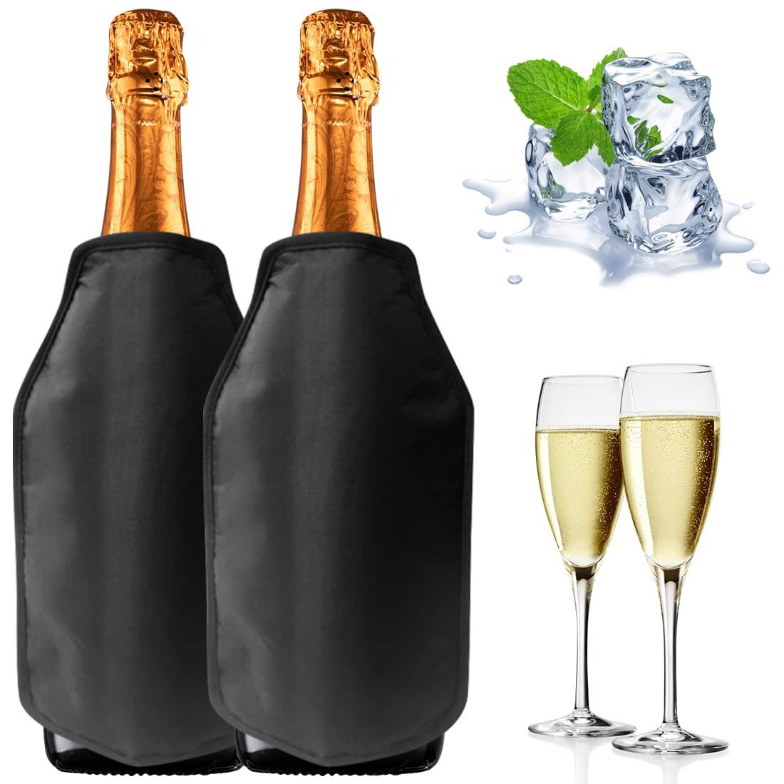 FOUORTUNATE-BEE Kühlmanschette 2er Set Kühlmanschette Weinkühler Wein- und Sektkühler, für Wein, Sekt und Champagner, ideal für Partys, Grillen und unterwegs