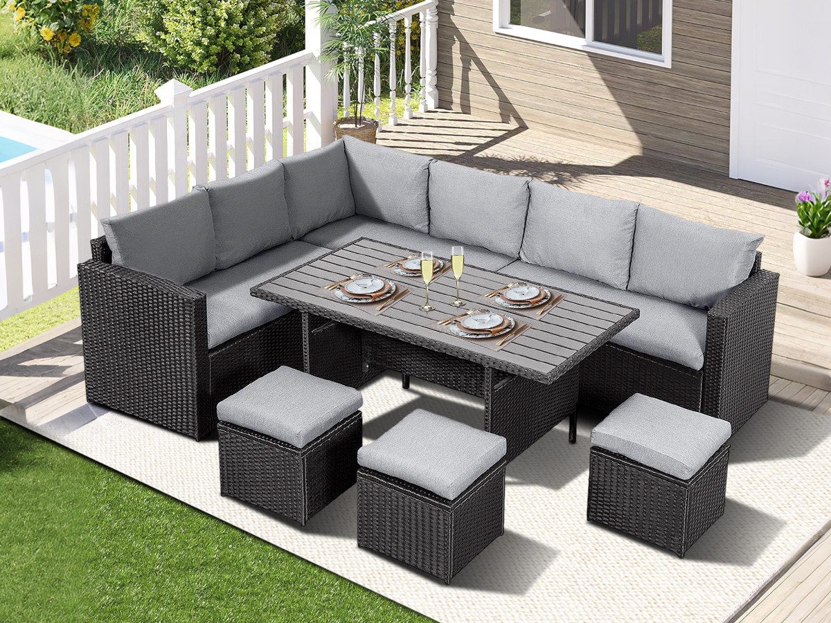 MeXo Gartenlounge-Set Lounge Gartenmöbelset für 8-10 Personen, (Rattan Gart günstig online kaufen