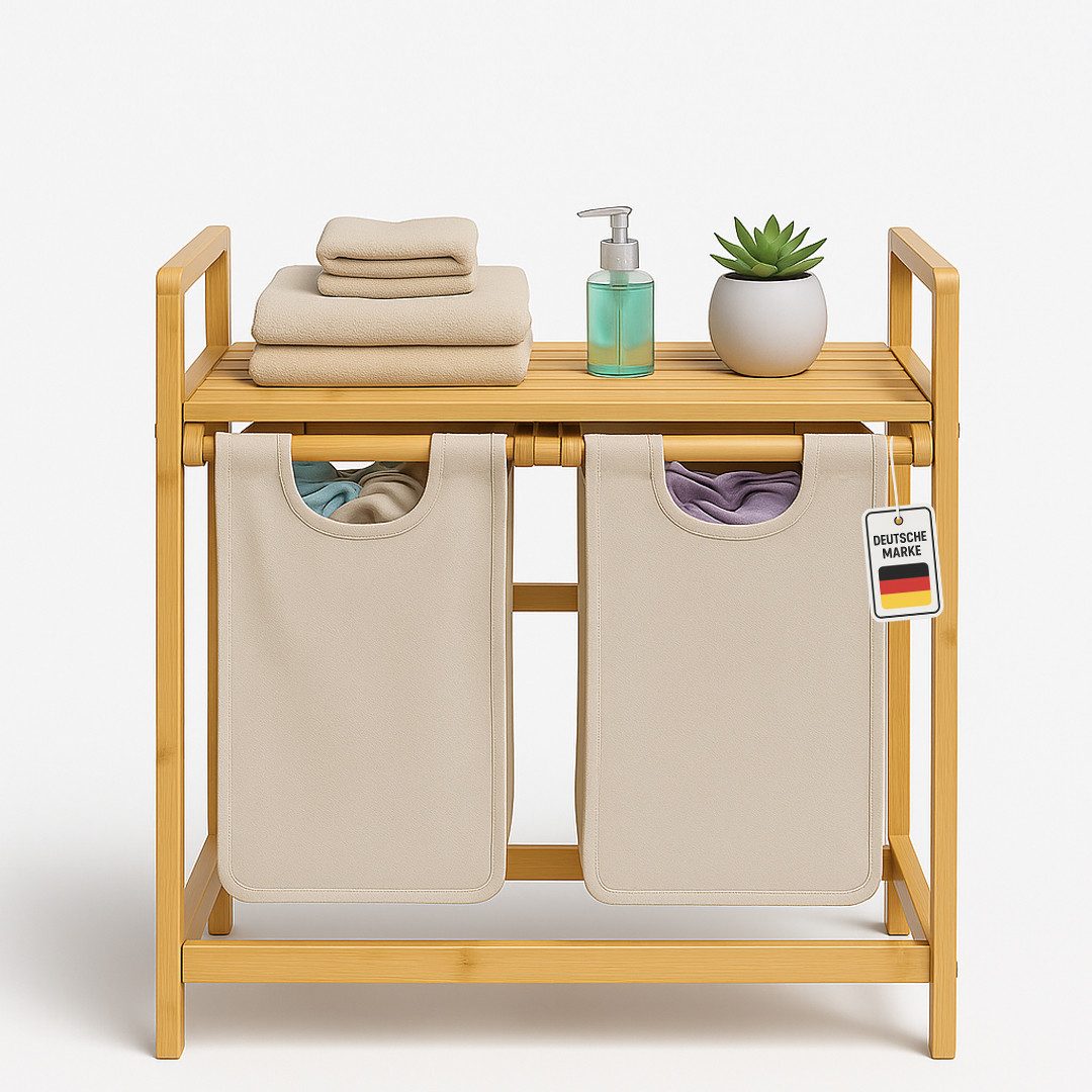 Roxlin Wäschekorb Bambus Wäschekorb 100L mit 2 Fächern Ablage und herausneh günstig online kaufen