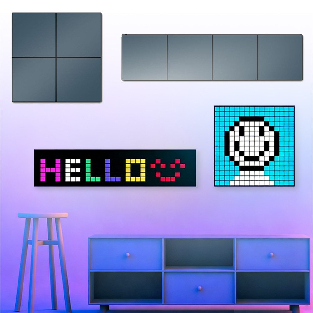 PRIISF LED-Bilderrahmen Pixel Art Digitaler Bilderrahmen LED Display Panel Programmierbare Set, (LED Panel 16x16 / 8x32 Retro RGB Display Wandleuchte Anzug), LED Pixel Display Programmierbarer Animation Bilder App Steuerung, für PC und Gaming Zimmer Wand Setup Deko Fensterschild Bluetooth