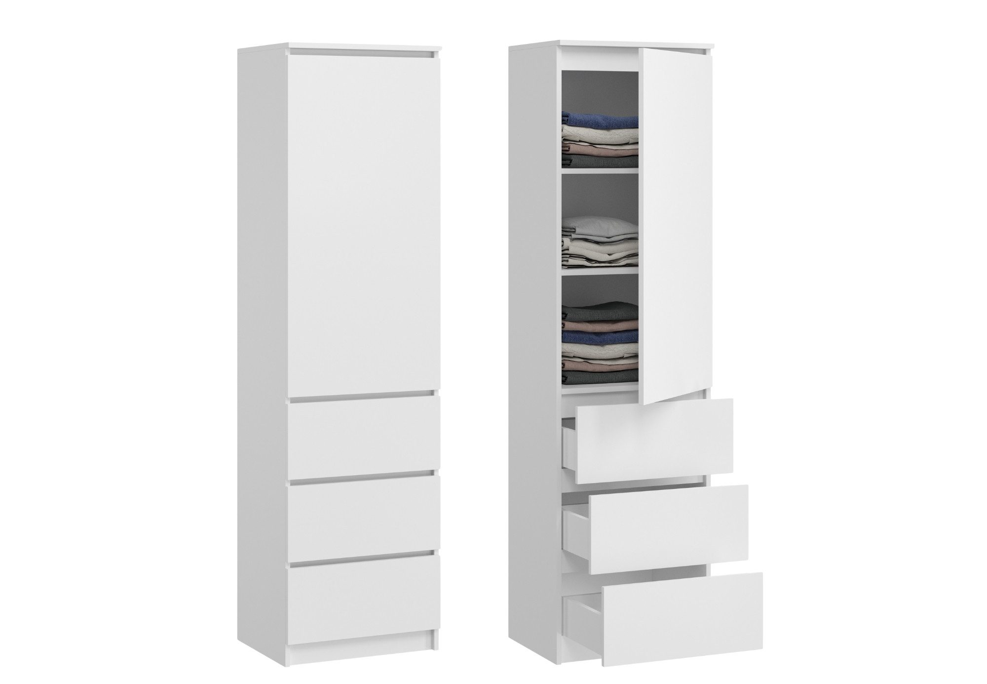 Home Collective Kleiderschrank Garderobenschrank Mehrzweckschrank Schrank platzsparend & vielseitig (50x40x180,5 cm (BxTxH), ideal für Schlafzimmer Flur & Arbeitszimmer) mit 1 Tür 3 Einlegeböden & 3 Schubladen in weiß