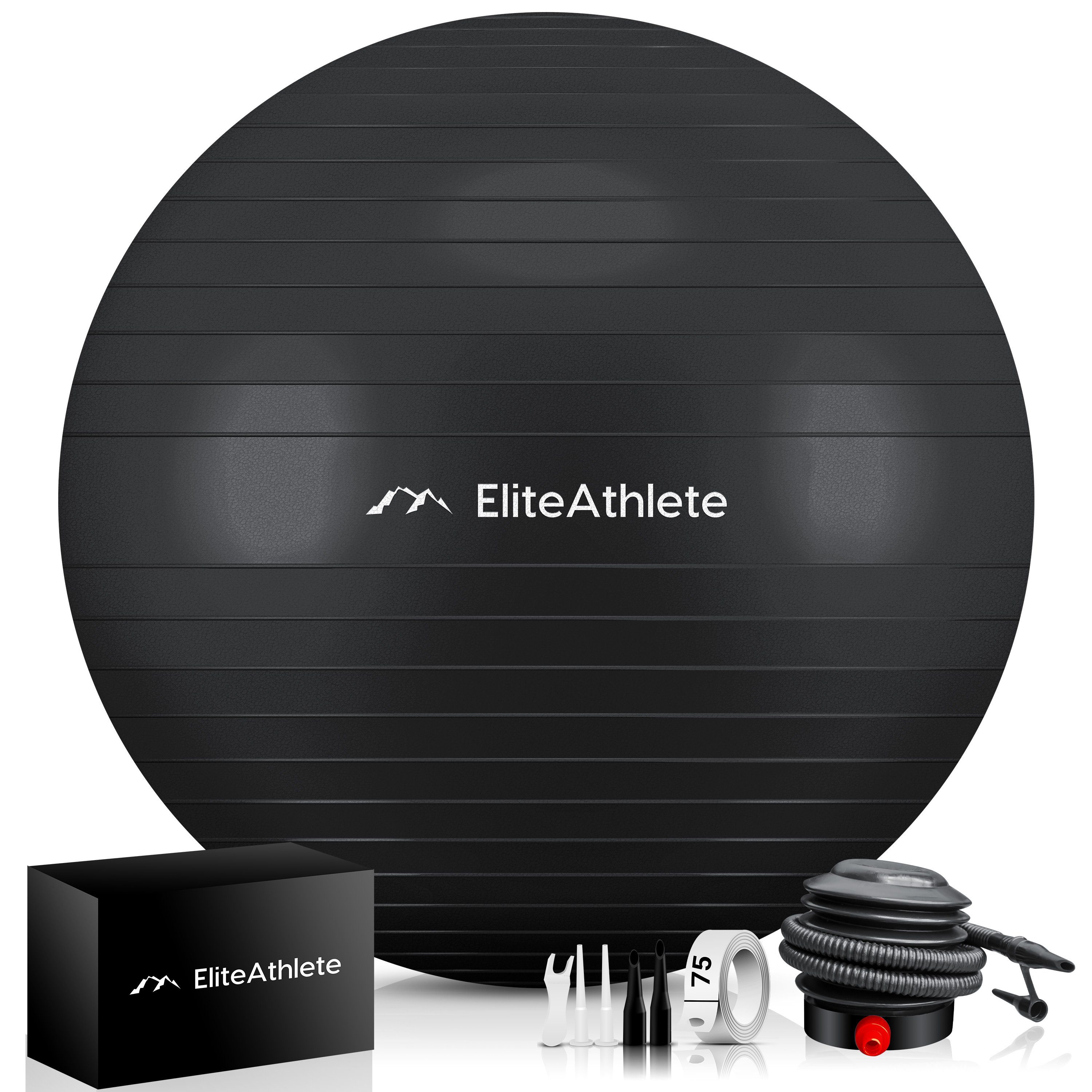 EliteAthlete Gymnastikball Gymnastikball Sitzball Büro ergonomisch - Fitness Yoga Schwangerschaft Midnight Black