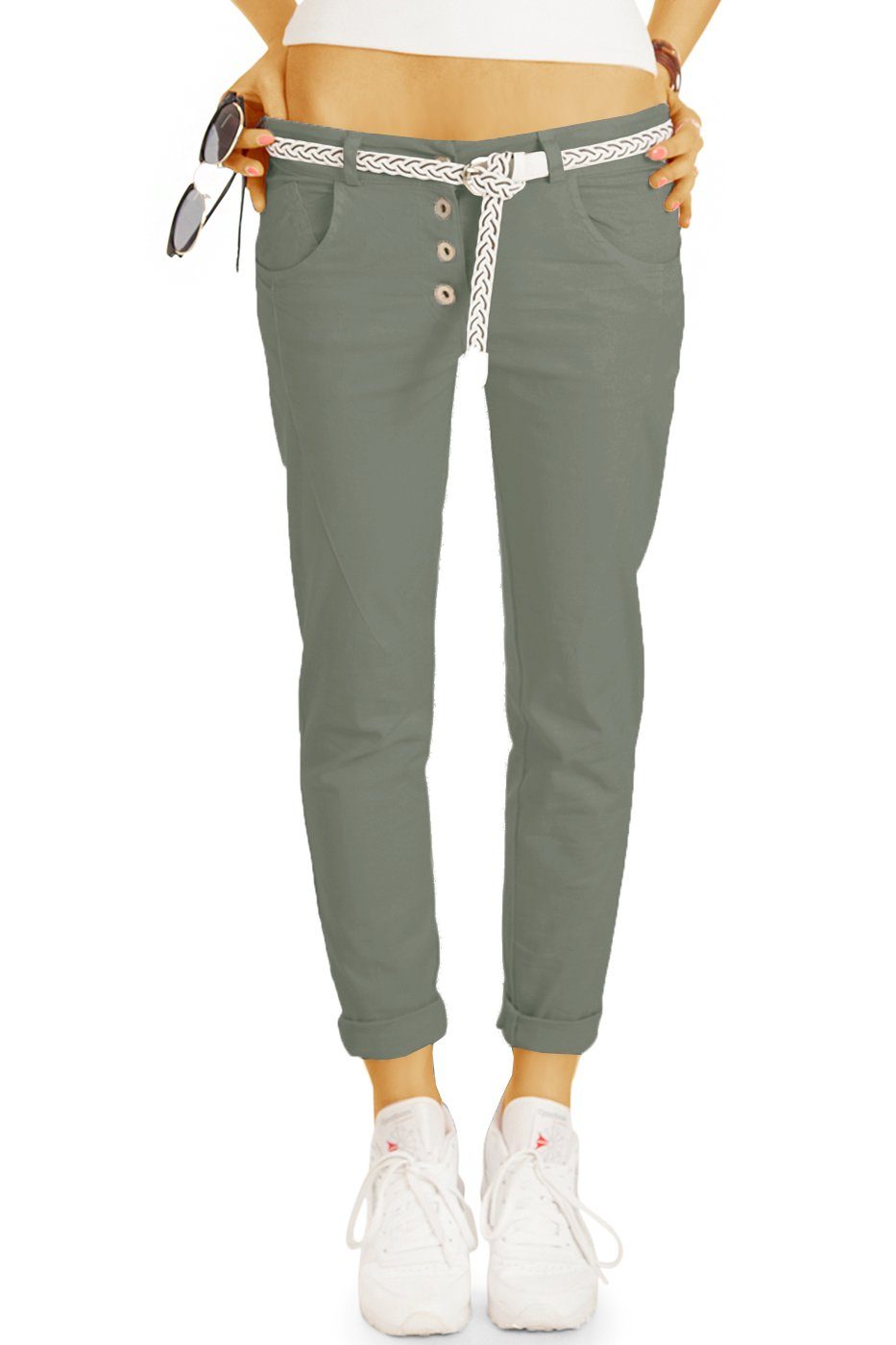 be styled Chinohose Stoffhosen mit Gürtel - legere hüftige Chinohosen - Damen - h18a in Unifarben khaki