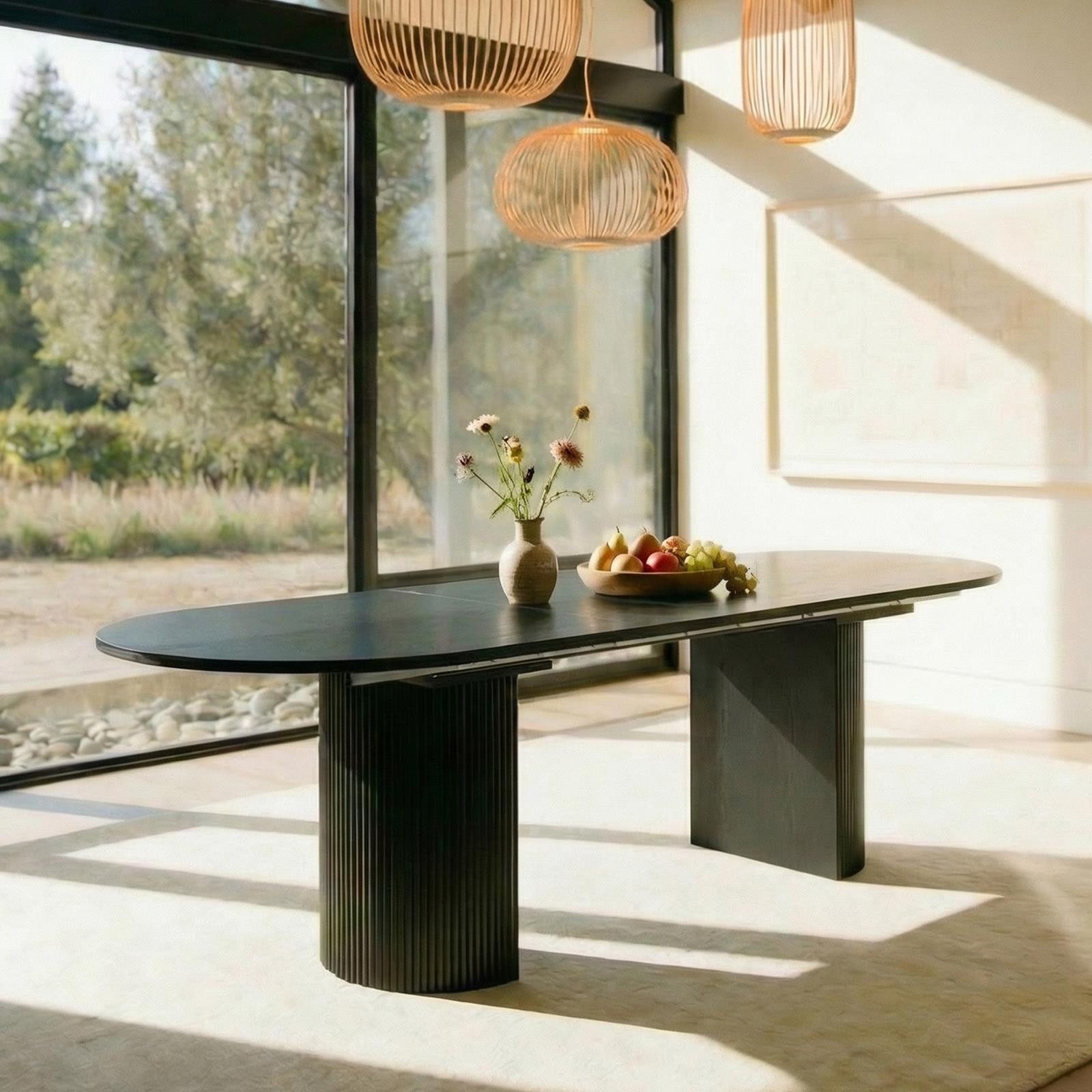 IDIMEX Esstisch EMEZA, Esszimmertisch oval 180-240x90 cm ausziehbare MDF-Tischplatte Schwarz