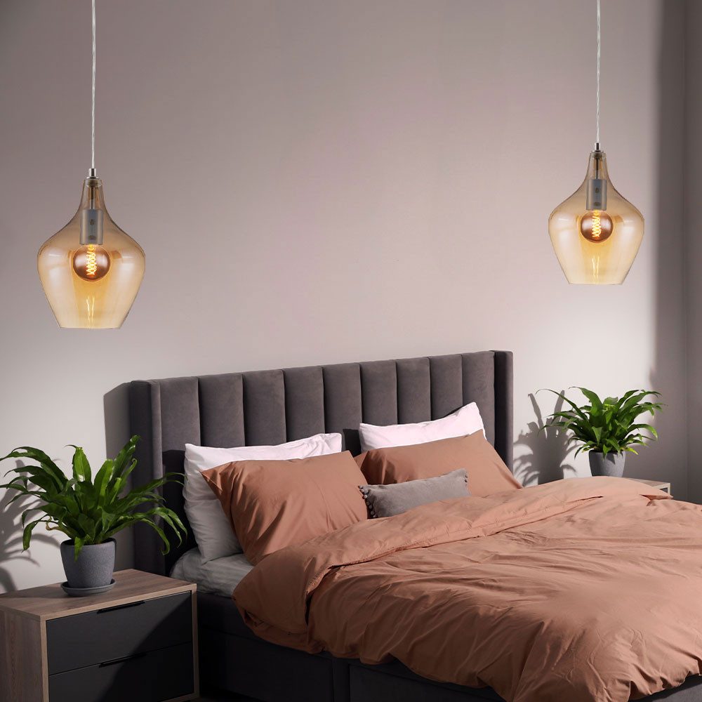 NOWA Hängeleuchte, Leuchtmittel nicht inklusive, Pendellampe Wohnzimmerleuchte Glas amberfarben Höhe anpassbar H 150cm