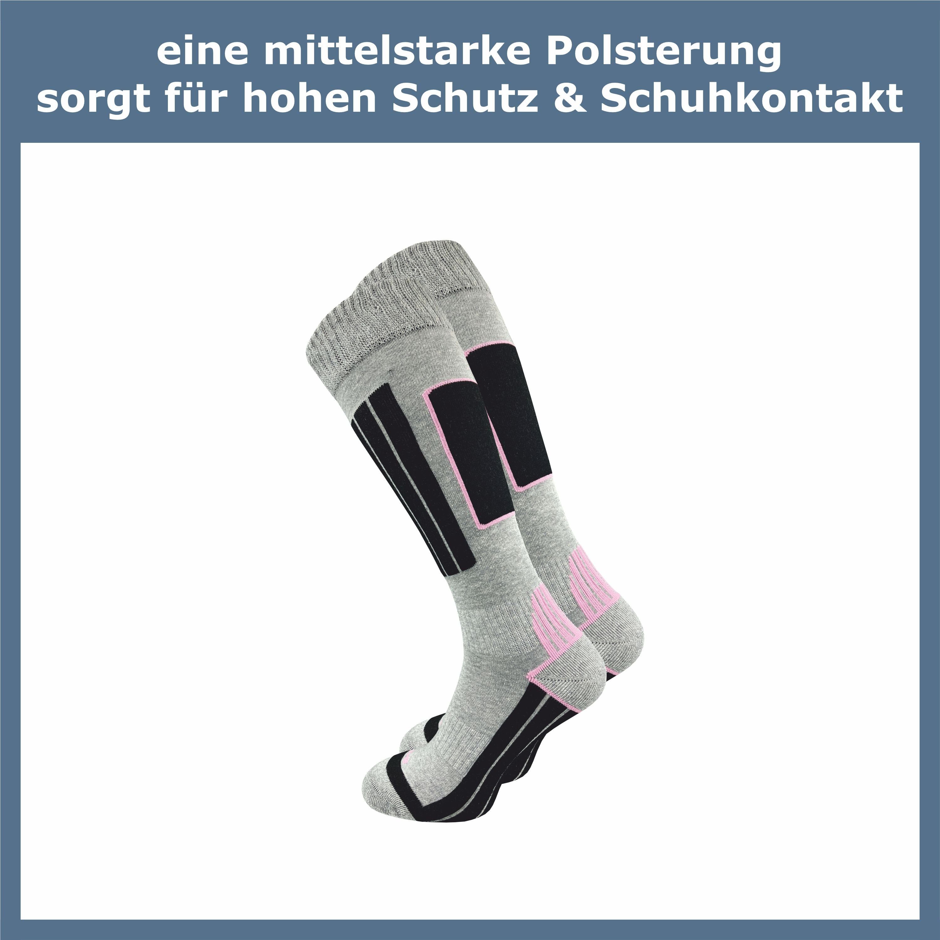 GAWILO Skisocken für Damen mit wärmender Wolle und spezieller Funktionspolsterung (4 Paar) Spezielle Konstruktion sorgt für Stabilität & hält Füße warm & trocken