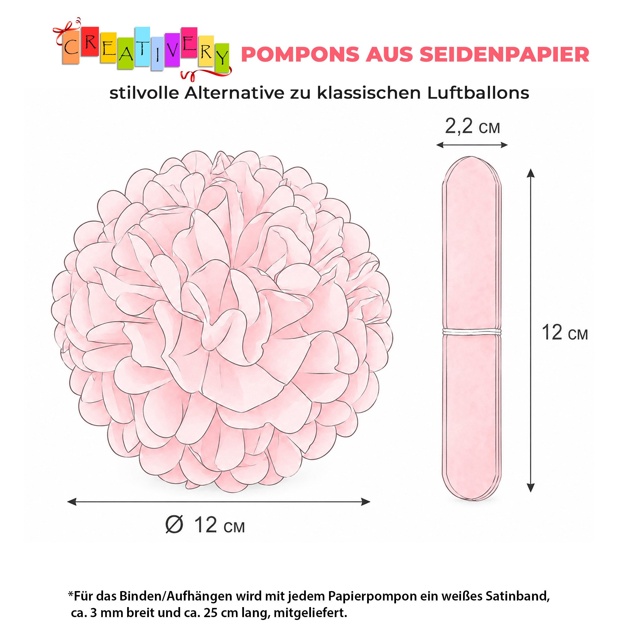 Creativery Pompon, Pompon 12cm Papier 1 Stück Helllila