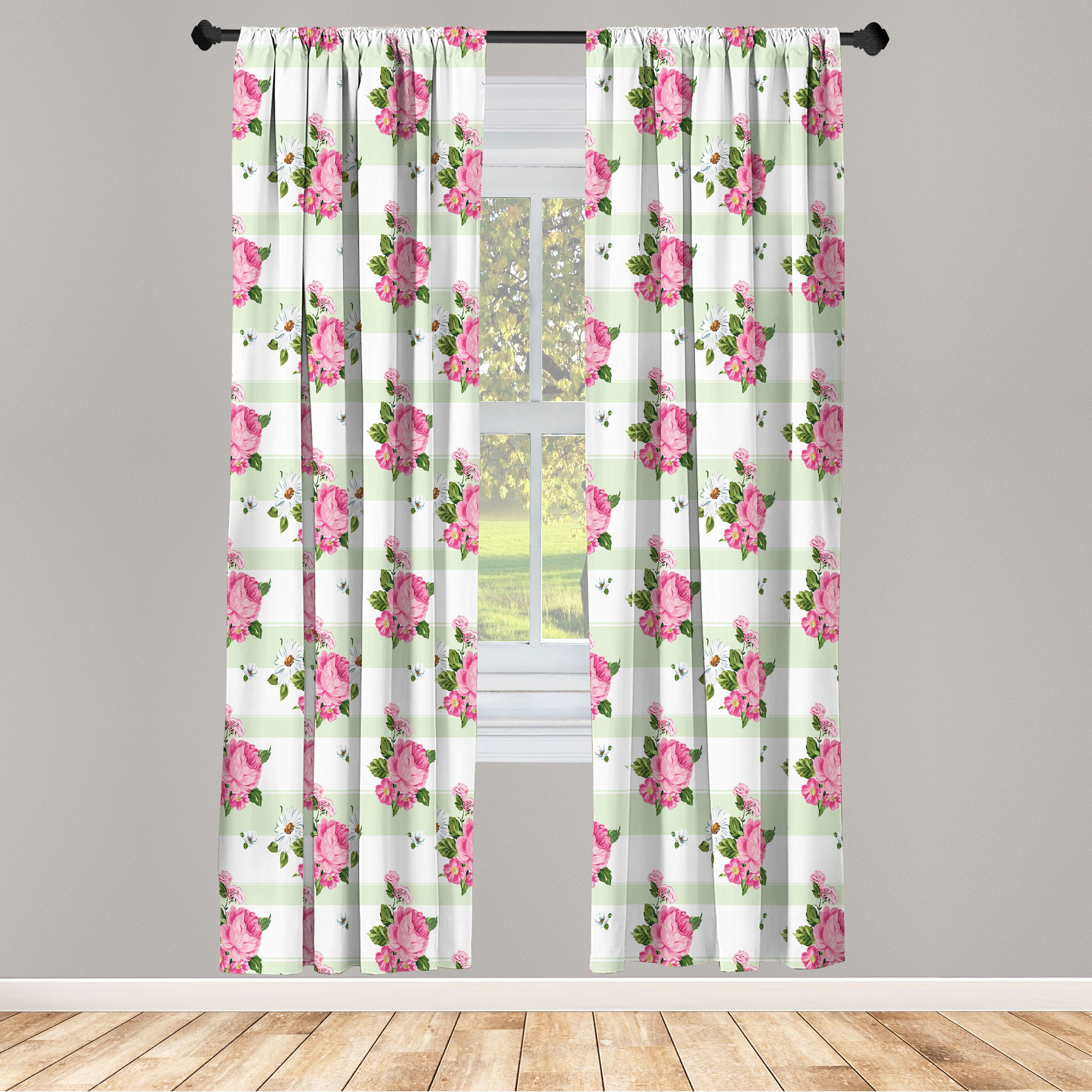 Gardine Vorhang für Wohnzimmer Schlafzimmer Dekor, Abakuhaus, Microfaser, Pfingstrose Gänseblümchen blüht Blumenstrauß Kunst