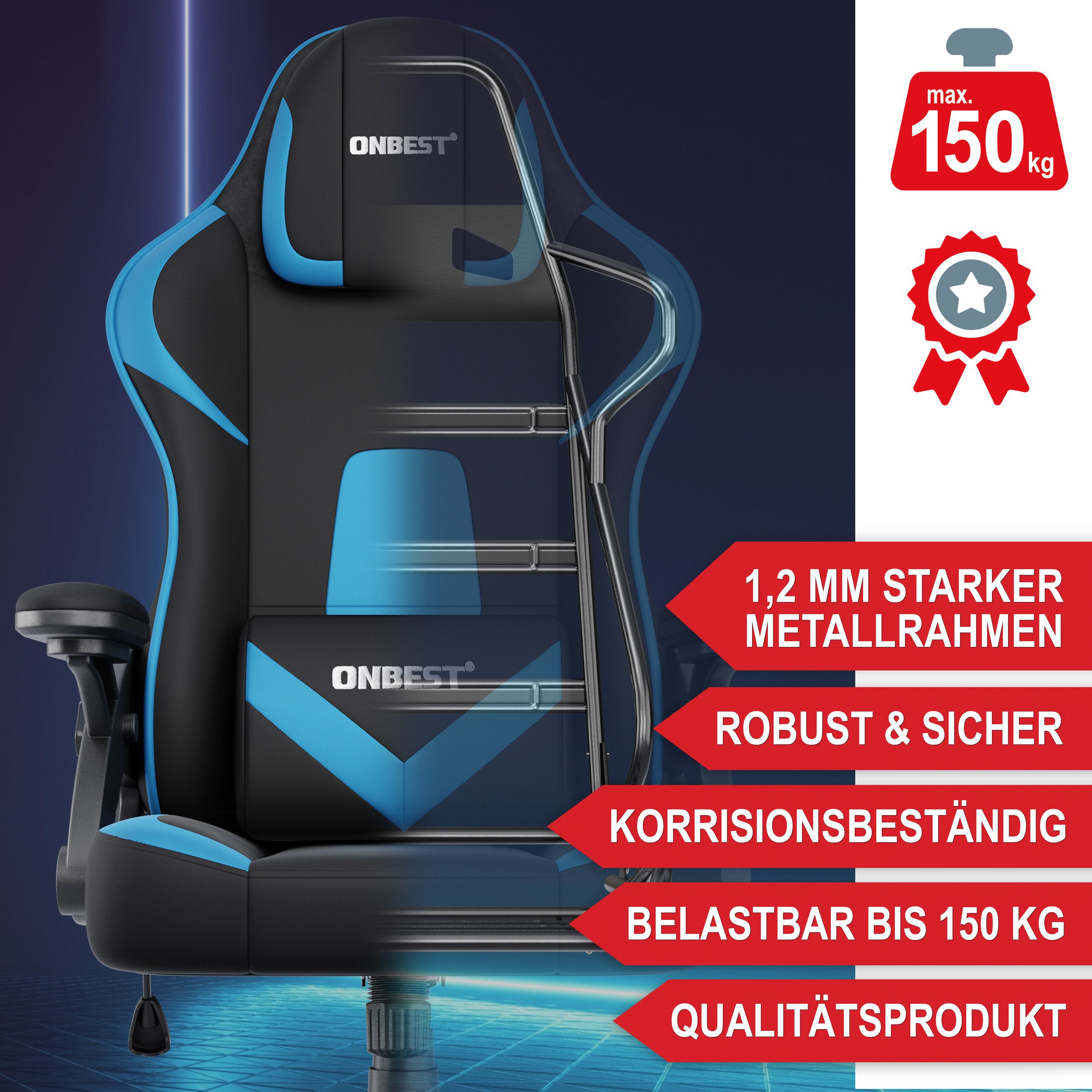 Onbest Gaming-Stuhl ergonomisch mit Lordosenkissen bis günstig online kaufen