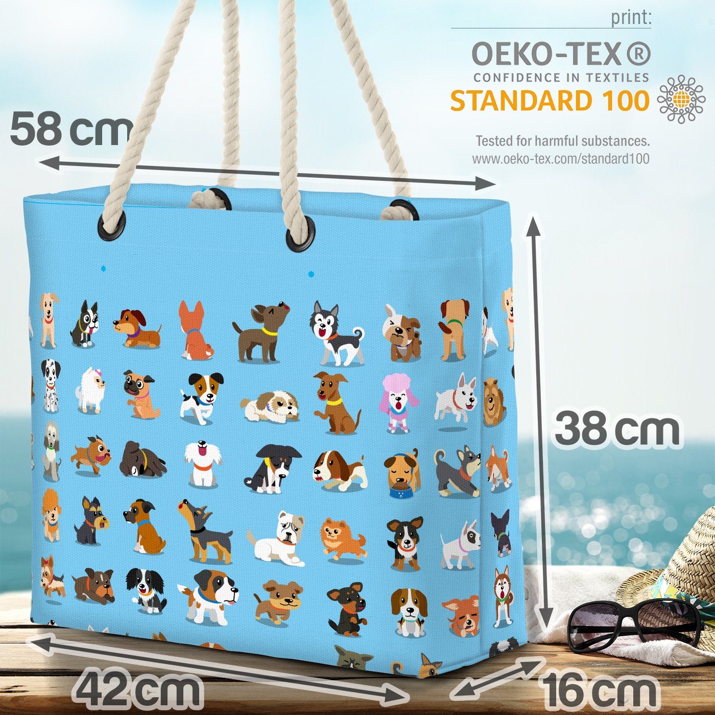 Kinder Haustier Hunde blau Hundewelpen Strandtasche Welpen Comic Beach Tiere VOID Bag Hündchen (1-tlg),