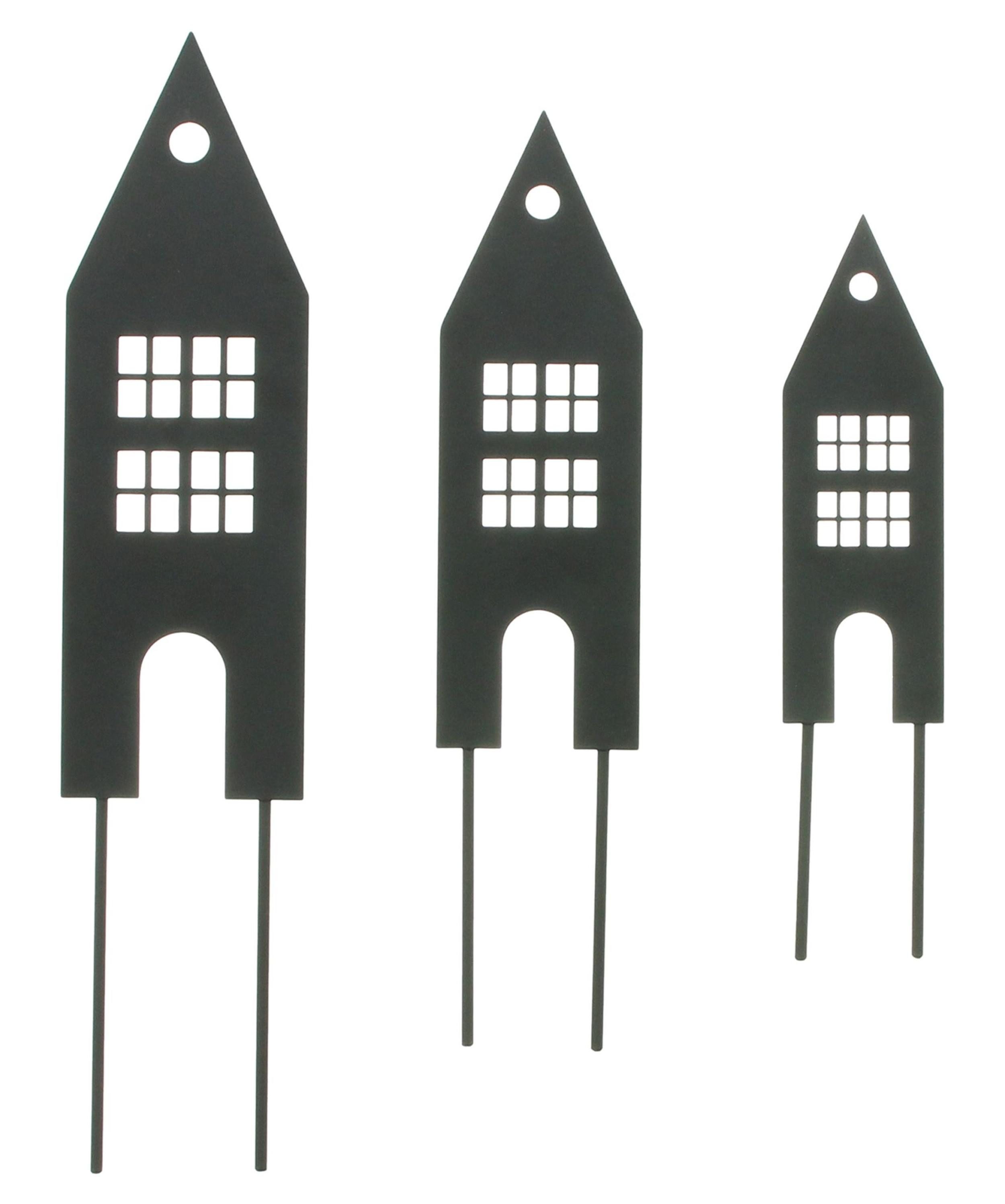 Dekoobjekt 3x Stecker Haus Metall schwarz 20/25/30cm – Dekostecker