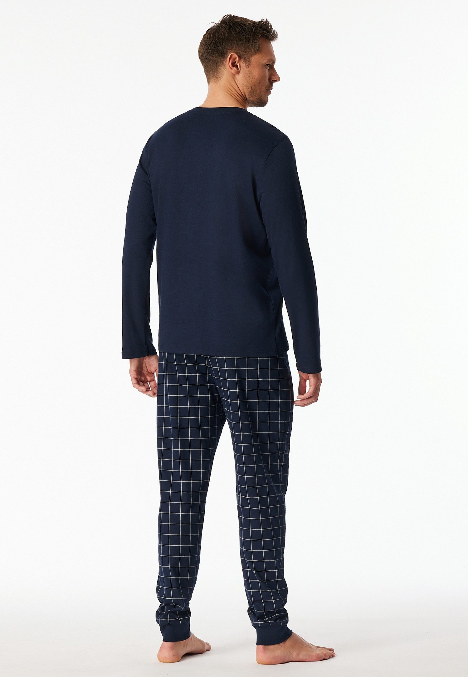 Schiesser Pyjama Fine Interlock (2 tlg) Rundhalsausschnitt mit Kopfleiste, langärmelig, Komfortbund