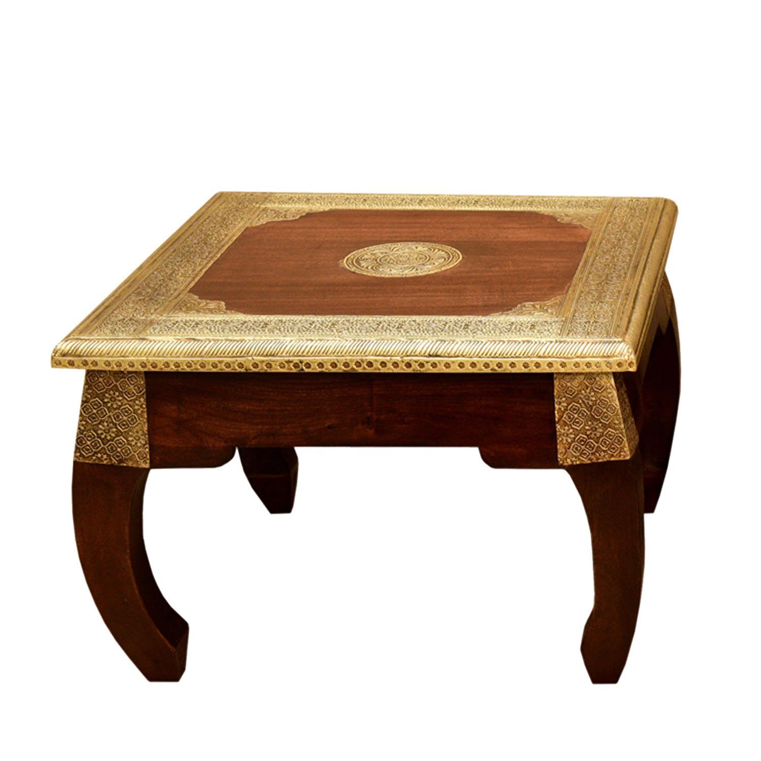 Casa Moro Opiumtisch Orientalischer Opiumtisch Messing L 54x54x38 cm (B/T/H) (1-St., aus Massivholz mit Messingintarsien verziert), Couchtisch Beistelltisch einfach schöner Wohnen, MA5300