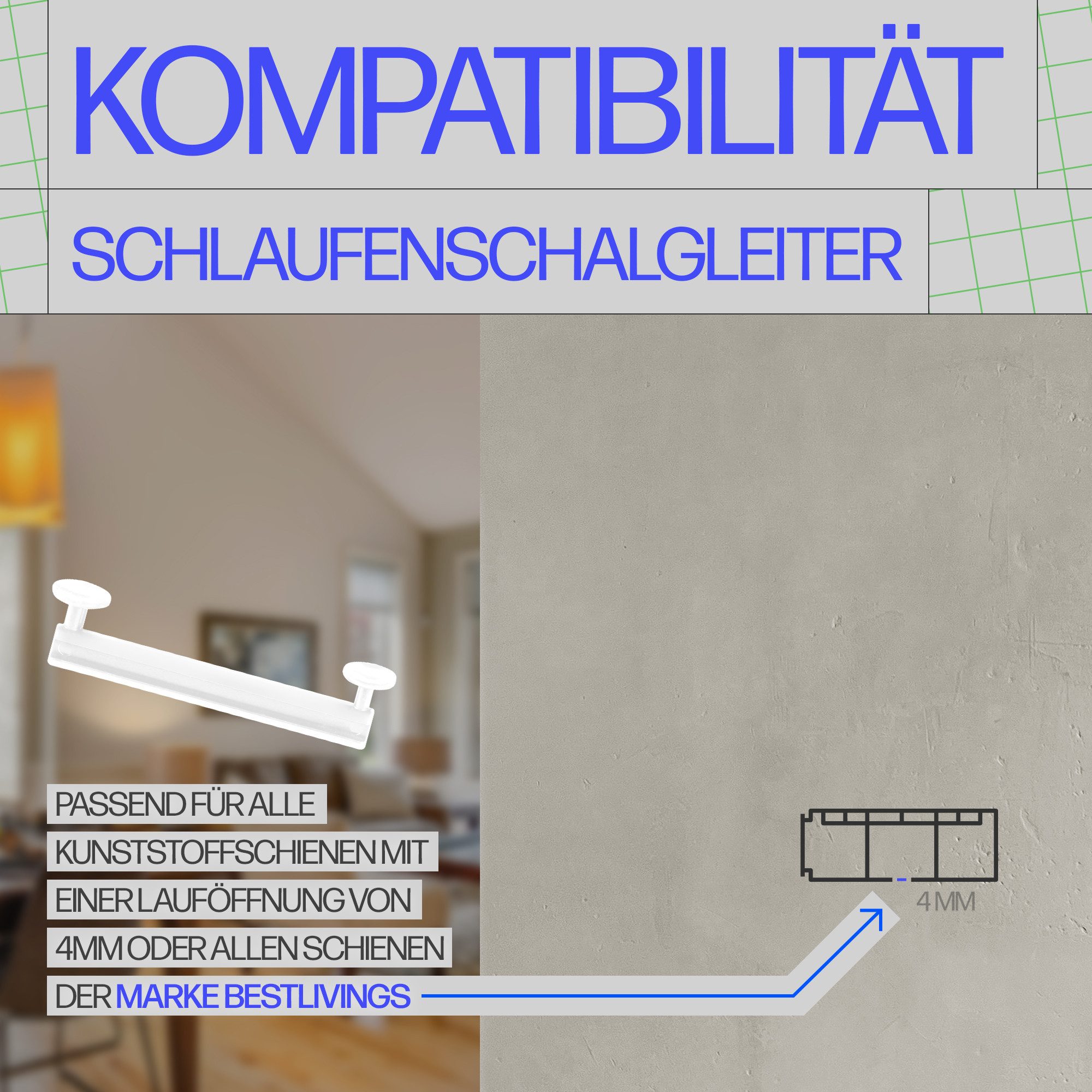 Bestlivings Schlaufengleiter ohne Klammer, Gardinenschienen, Vorhangschienen, (10-St), für Gardinenschiene, Schlaufenschals an der Vorhangschiene befestigen – Bild 4 von 5