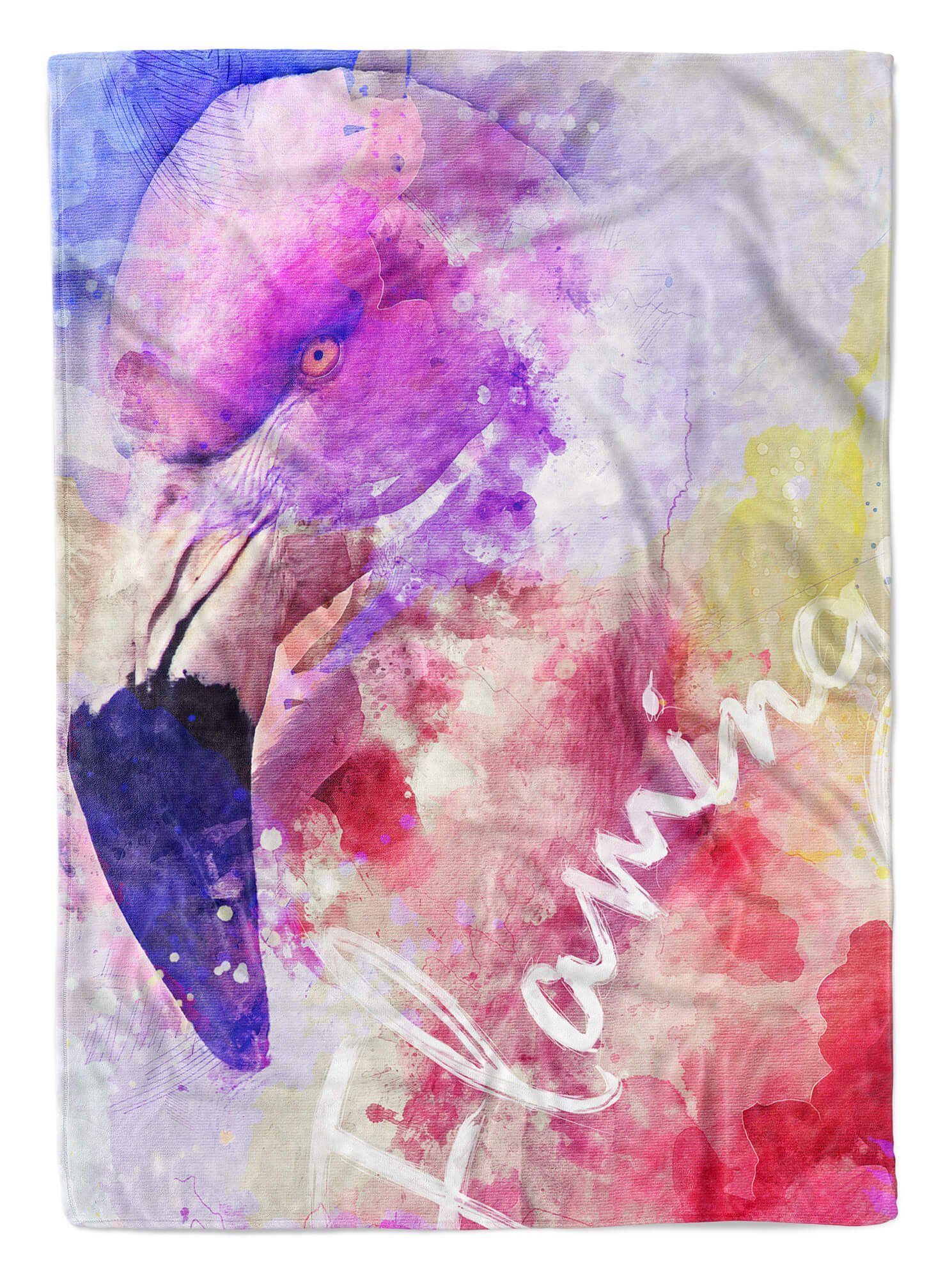 Sinus Art Handtücher Handtuch Strandhandtuch Saunatuch Kuscheldecke SplashArt Tier Serie Kunstvoll Flamingo Mo, Baumwolle-Polyester-Mix (1-St), Handtuch