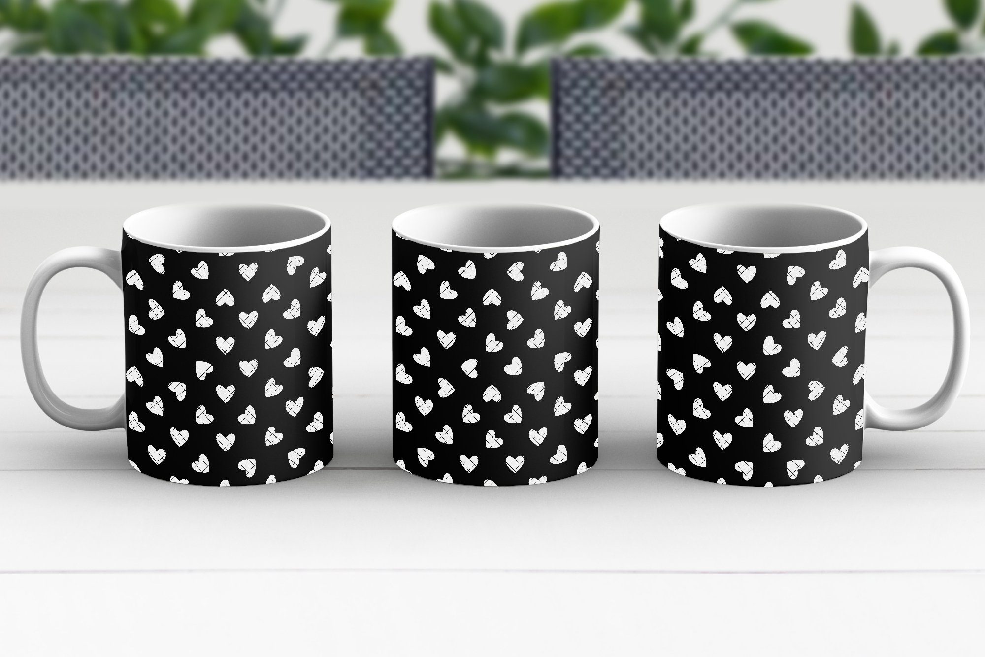 Keramik, Design - Tasse Geometrie Teetasse, MuchoWow Herz Muster, - Teetasse, Geschenk - Kaffeetassen, Becher,