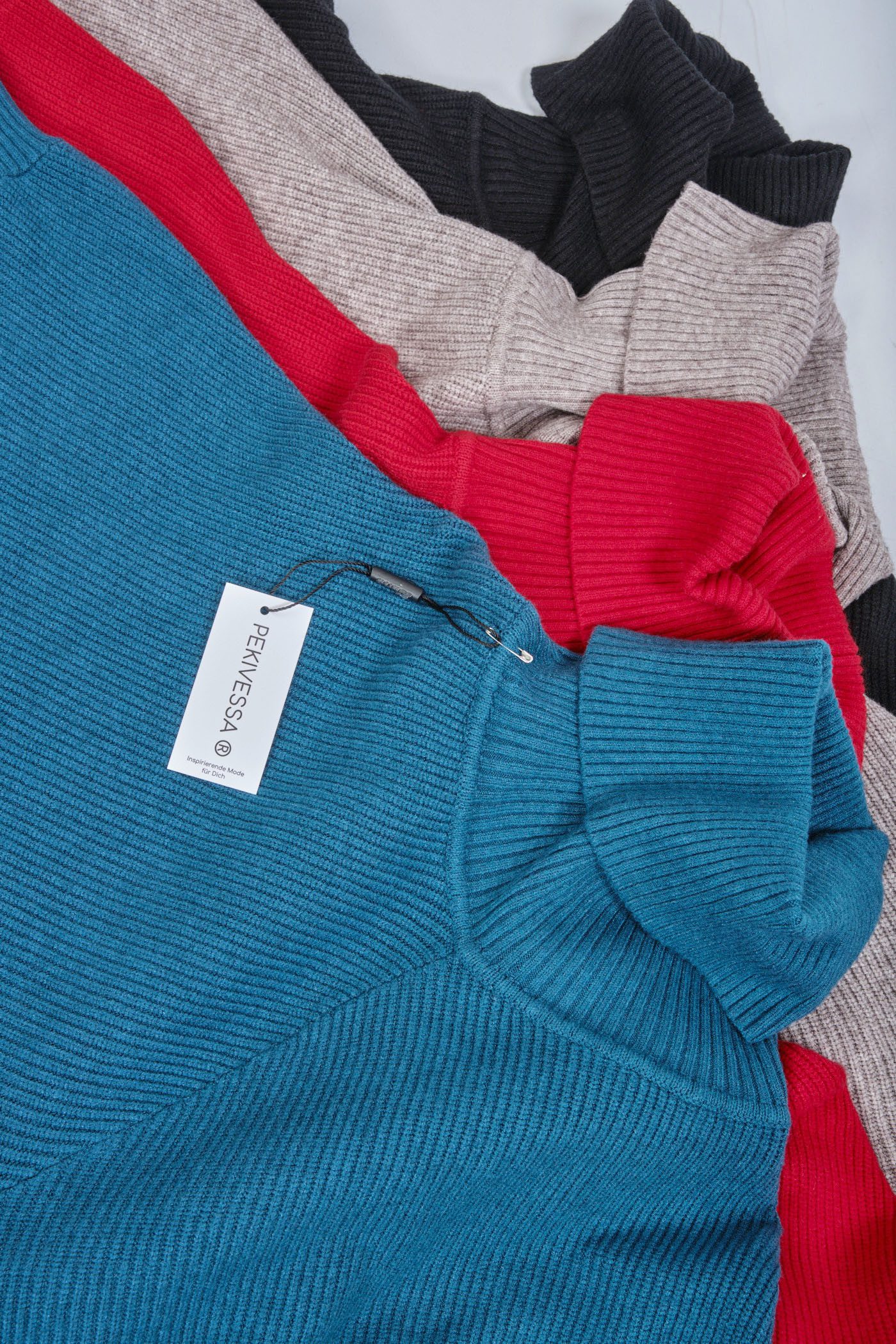 PEKIVESSA Longpullover Oversized langer Rollkragenpullover Damen Fledermausärmel (Einzelartikel, 1-tlg) hinten länger