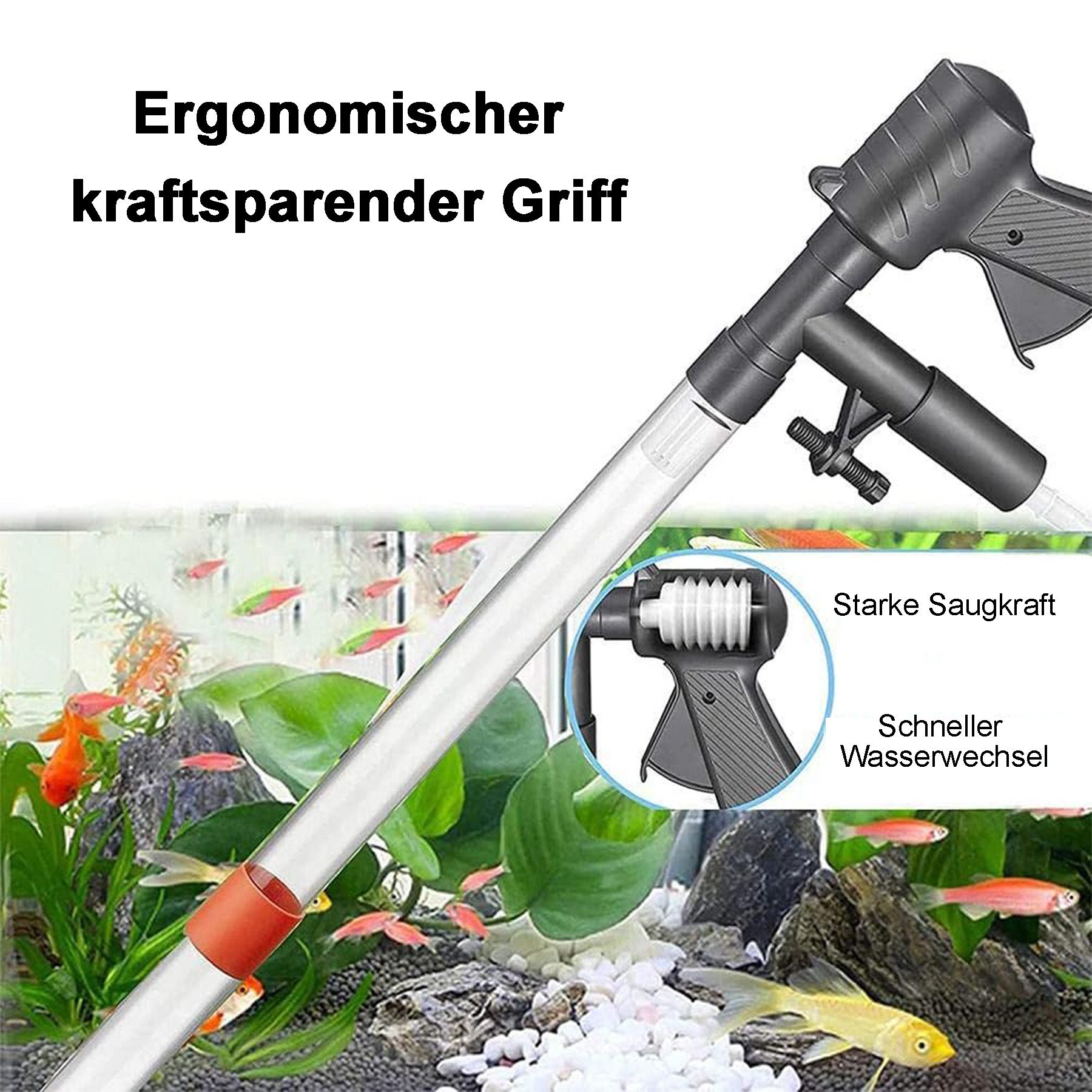 Mutig Aquariumfilter Aquarium Sauger, Aquariumfilter + 5 in 1 Starke Absaugung Reiniger (Einstellbarer Mulmsauger Aquarium, für Wasserwechsel Sandwaschen Wasserfilterung und Wasserumwälzung)