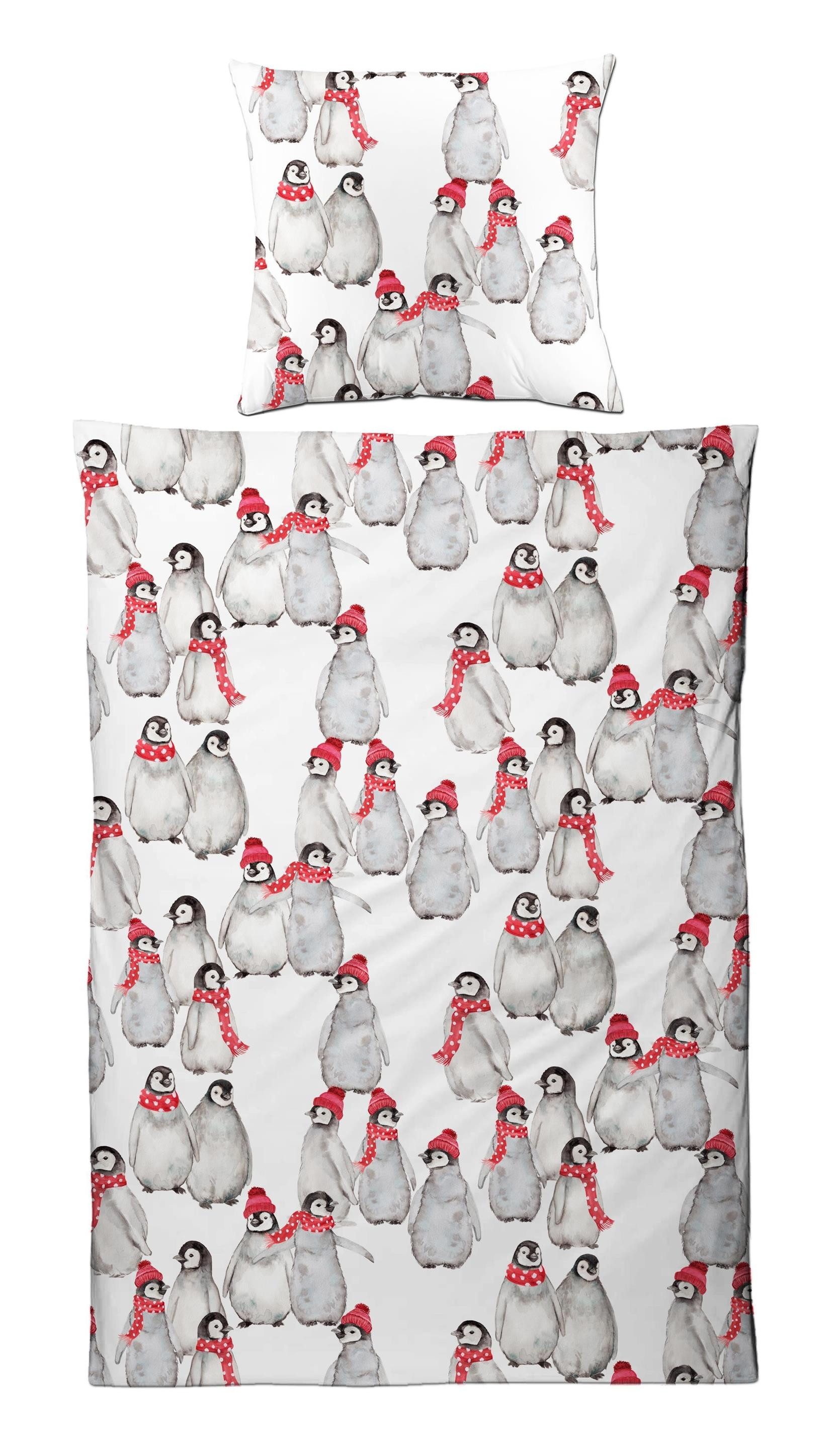 Carpe Sonno Bettwäsche Warme Winter Biber Bettwäsche 135x200 155x220 cm Baumwolle 2tlg Set, Biber, 2 teilig, Deckenbezug + Kissenbezug Flauschige Winterbettwäsche Flanell Pinguin