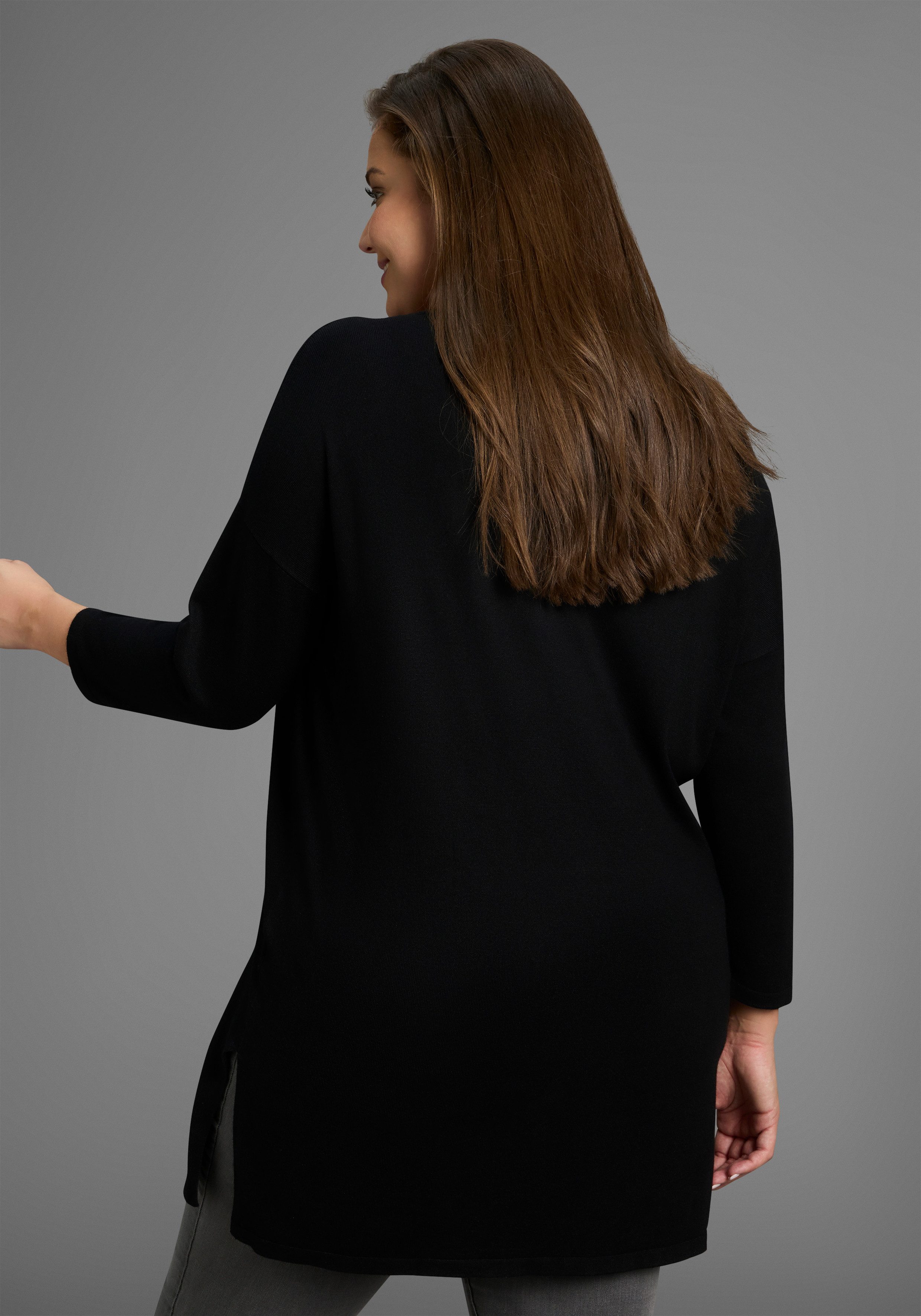 Laura Scott CURVE Longpullover aus fließendem Feinstrick mit seitlichem Sch günstig online kaufen