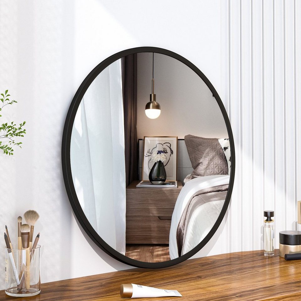 boromal wandspiegel spiegel rund 60 cm schwarz metall rahmen wand  flurspiegel badspiegel, für badezimmer waschtisch wohnzimmer schlafzimmer  esszimmer
