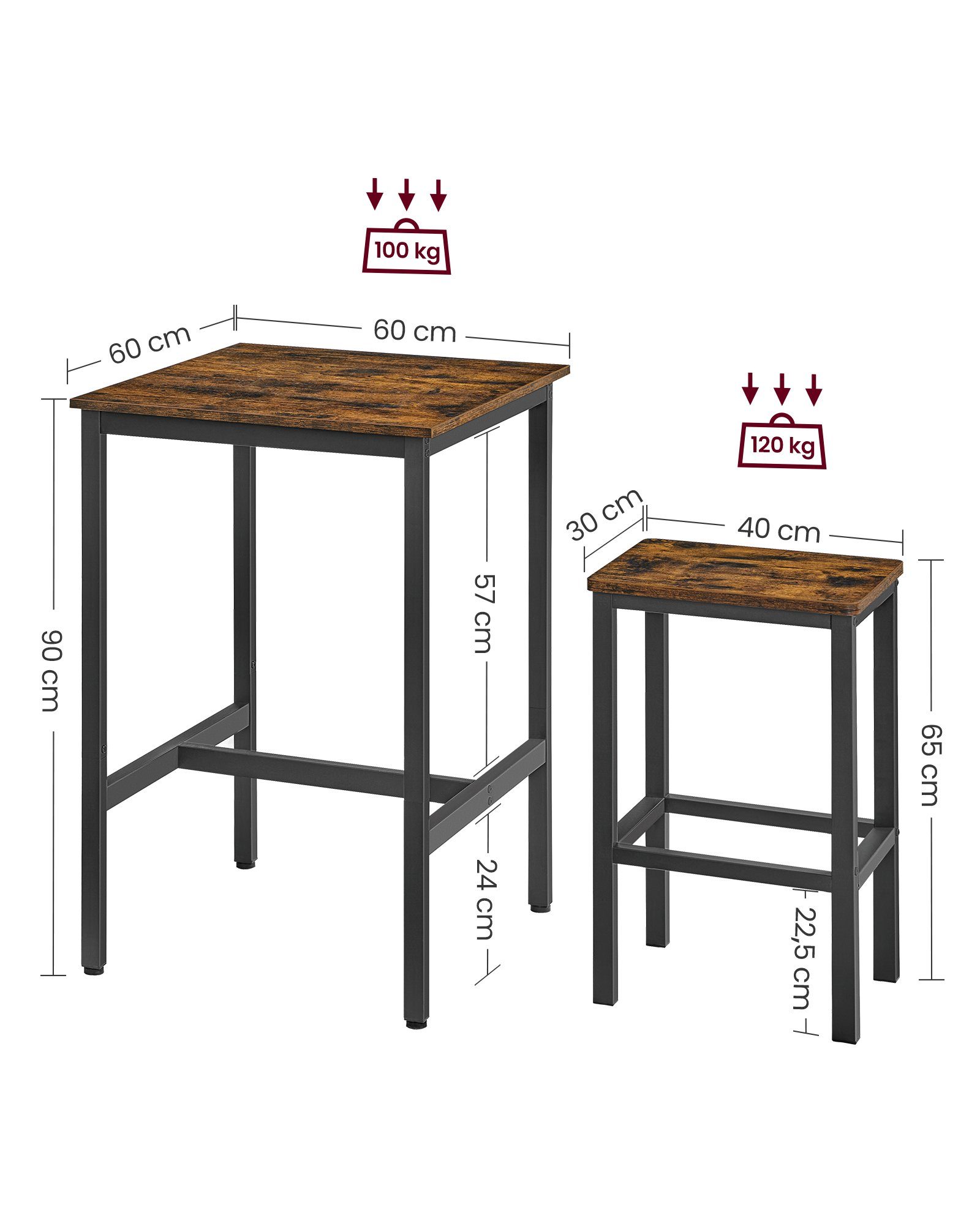 VASAGLE Bartisch Bartisch-Set, Esstisch(60 x 60 günstig online kaufen
