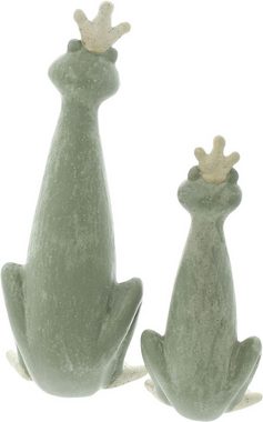 Dekoleidenschaft Dekofigur "Froschkönig" aus Terracotta, 20 + 28 cm hoch, Gartendekofigur grün (2 St., im Set), Gartenfigur Frosch mit Krone, Froschfigur, Gartendeko für Draußen