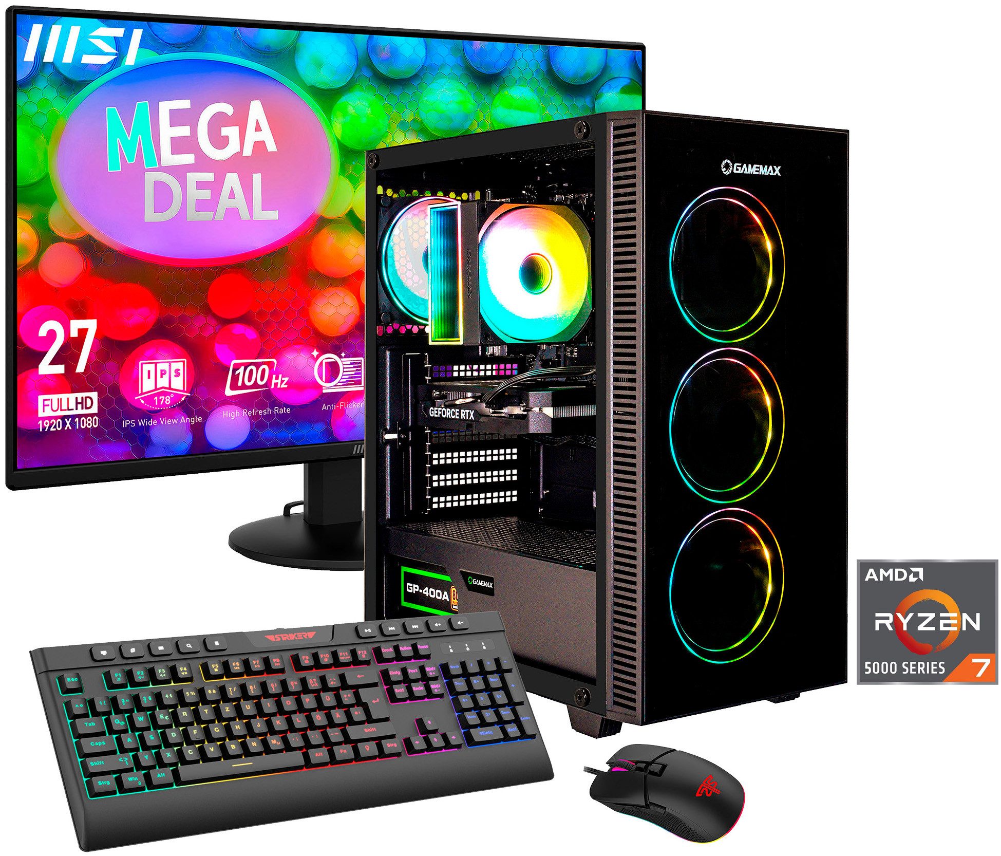 GAMEMAX MegaDeal Draco XD 2827 AMD Ryzen 7 5700X 16GB 1TB SSD RTX 5060Ti Gaming-PC-Komplettsystem (27", AMD Ryzen 7 5700X, RTX 5060 Ti, 16 GB RAM, 1000 GB SSD, Windows 11 + MSI PRO MP272L LCD-Monitor, 68,6cm (27)