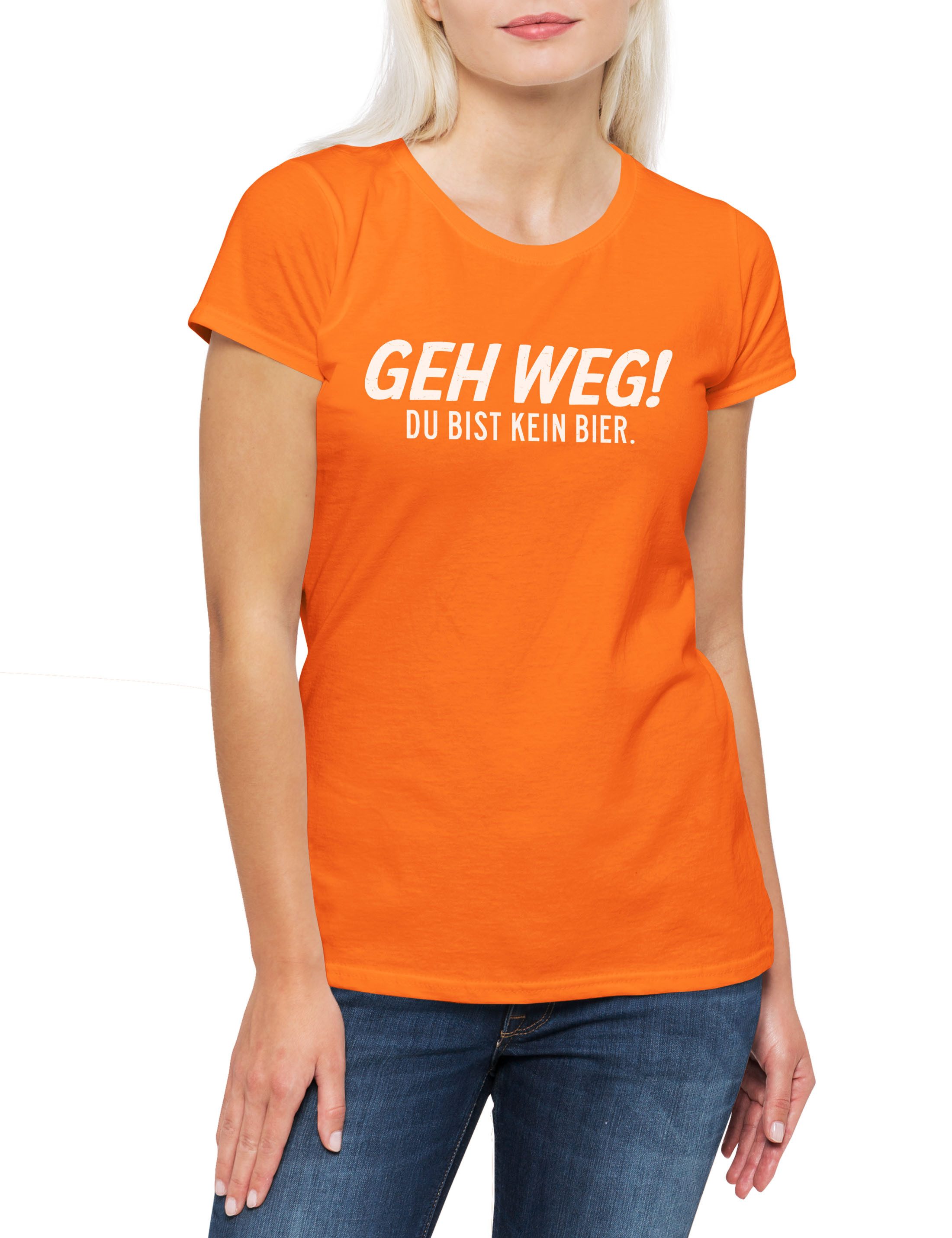 Print-Shirt Geh weg! Du bist kein Bier. Damen T-Shirt Beer Party Kostüm Fasching