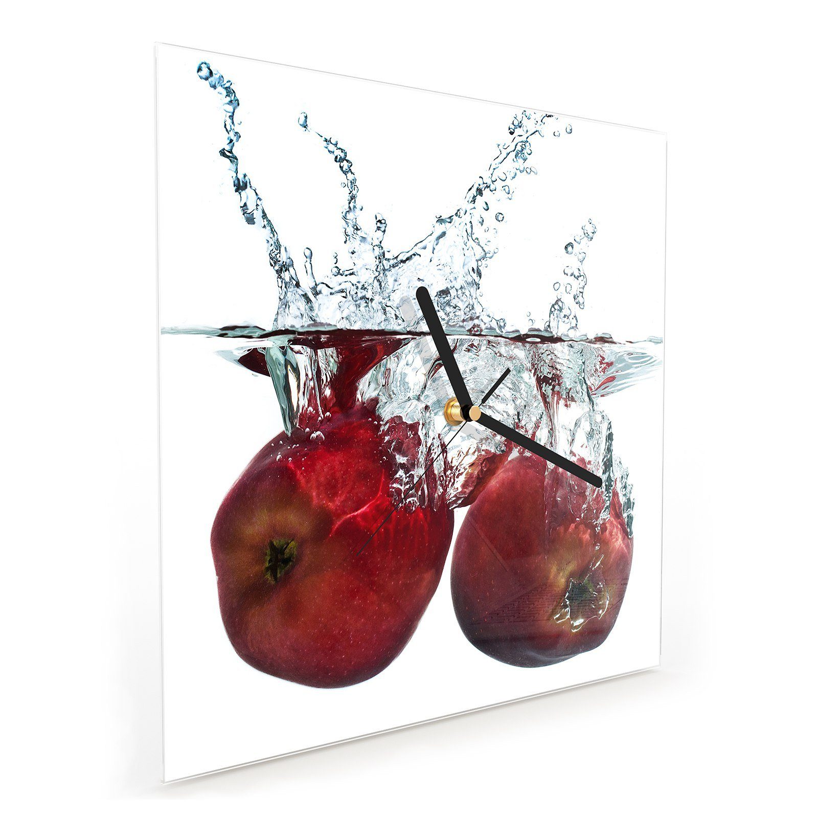 Primedeco Wanduhr Glasuhr Wanduhr mit Äpfel Größe Wandkunst im Splash cm 30 Motiv 30 x