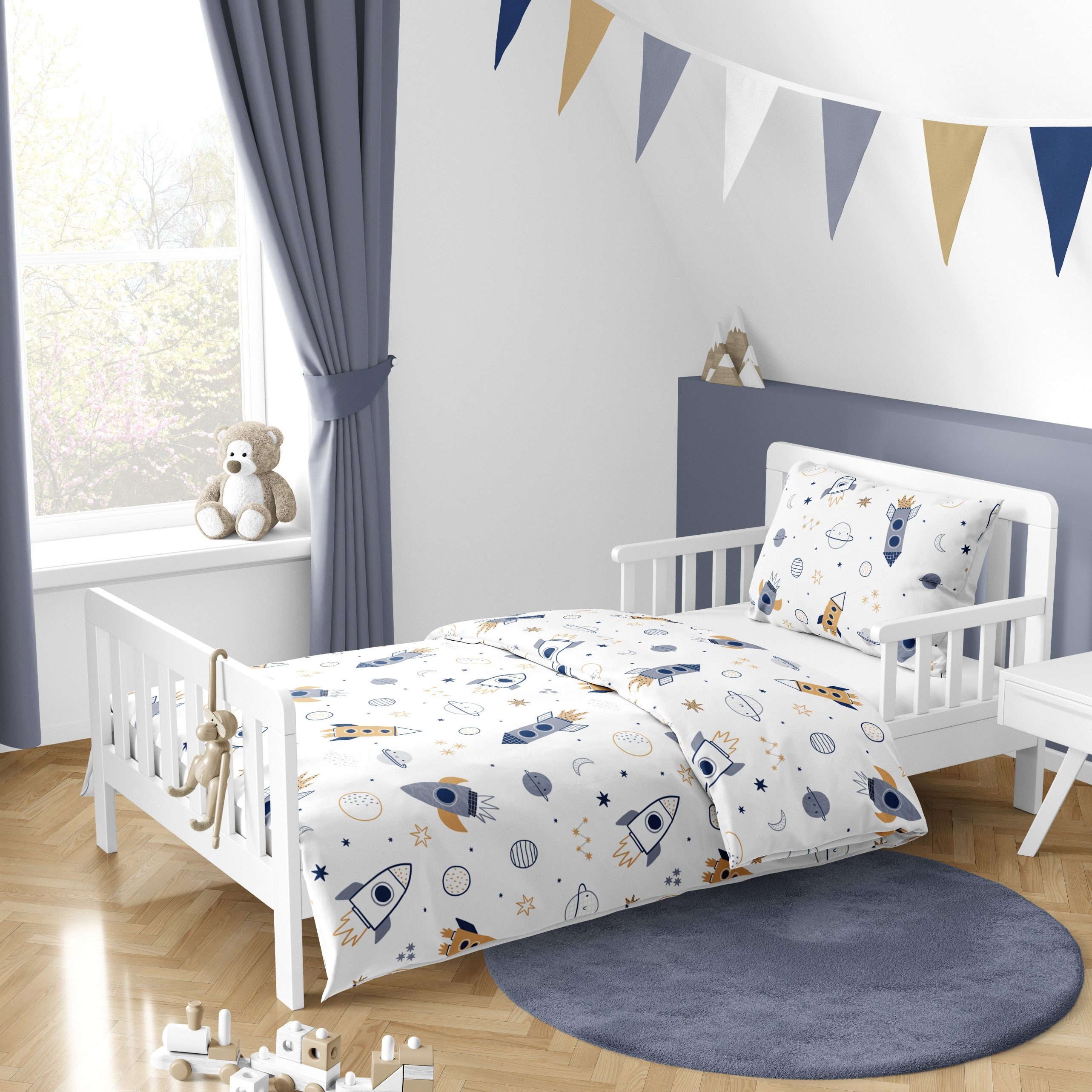 Babybettwäsche Space Rakete • 100x135 + 40x60 cm • Planeten • Sterne