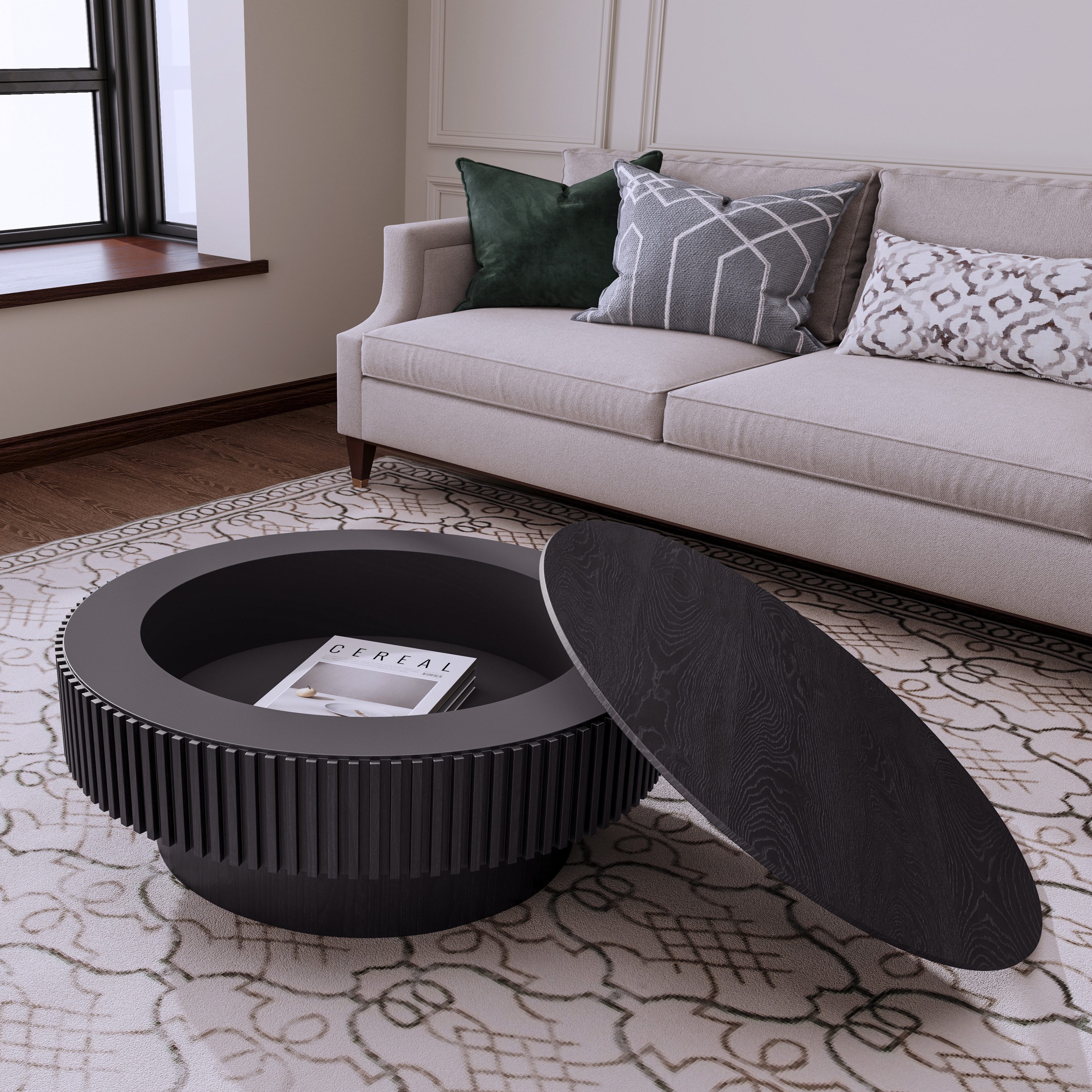 Celya Couchtisch Akzent-Teetisch rund 75 cm (Mit verstecktem Stauraum unter der Tischplatte, einzigartige Pilzform), idealen Ergänzung für Wohnzimmer, Schlafzimmer oder Büro