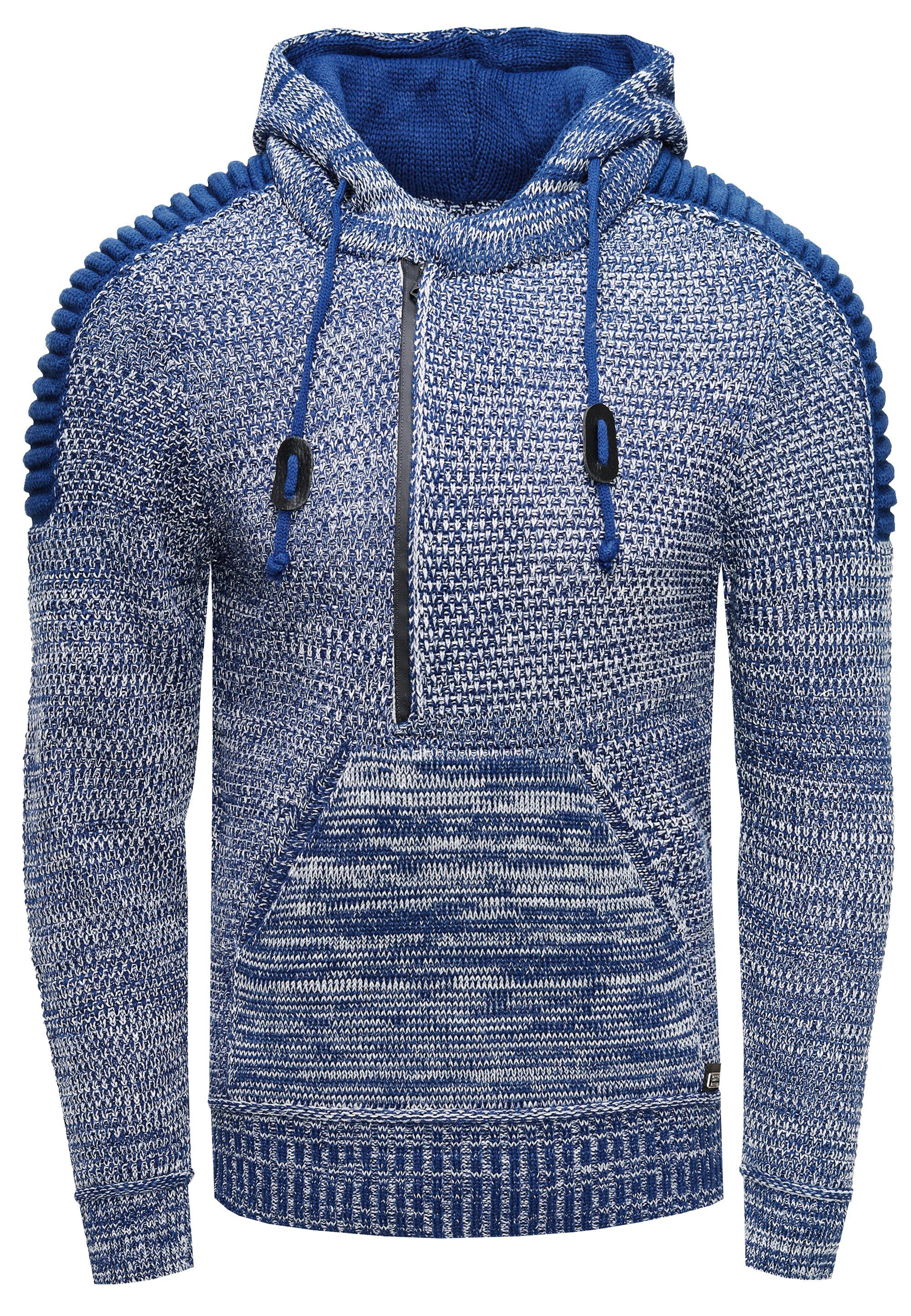 praktischem Knitwear Reißverschluss Kapuzensweatshirt Neal Rusty blau mit