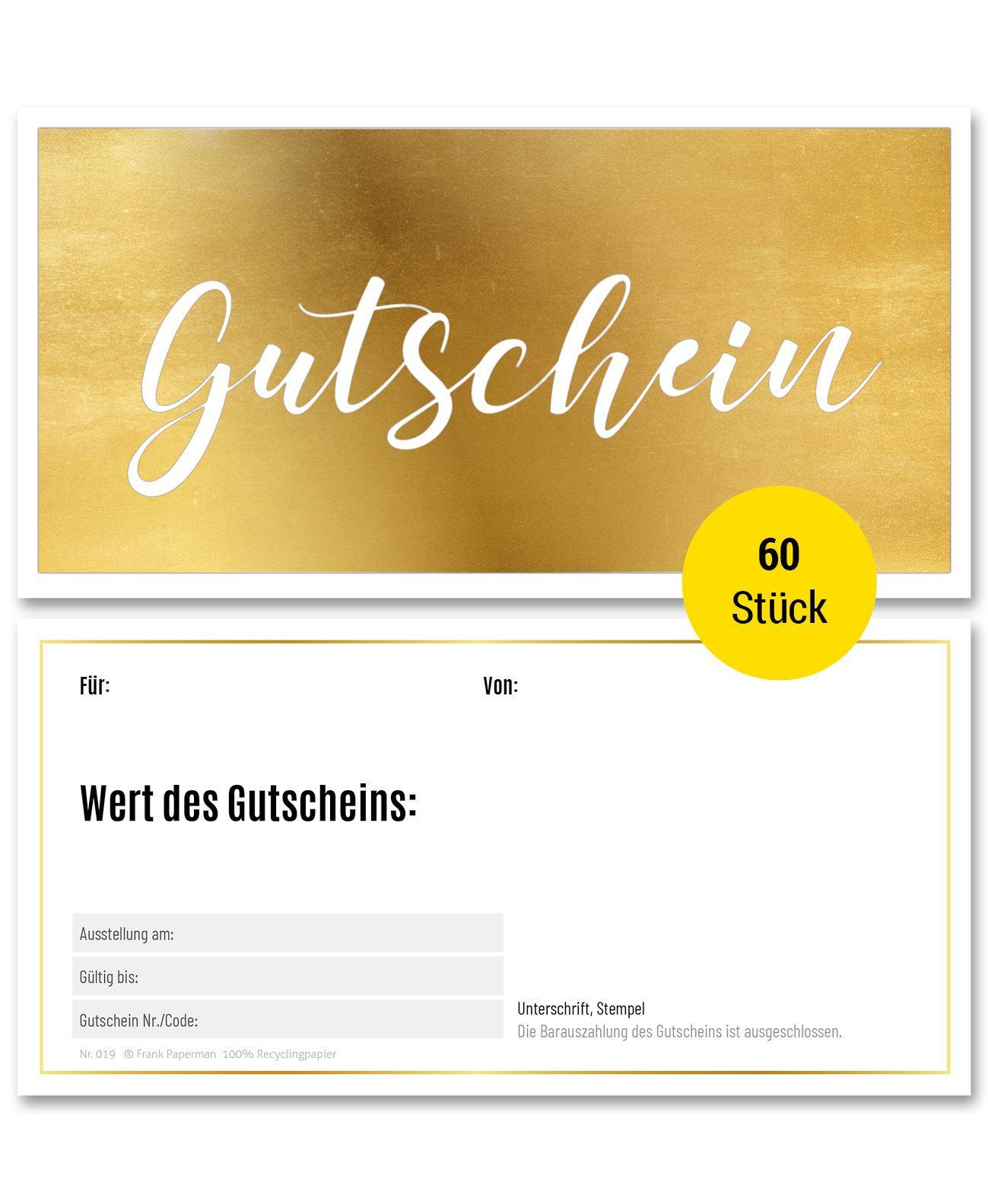 Terminkarten, Frank & Gutscheine Paperman Goldfolienprägung, 100 Recyclingpapier Geschenkkarte Stempelfeld, %