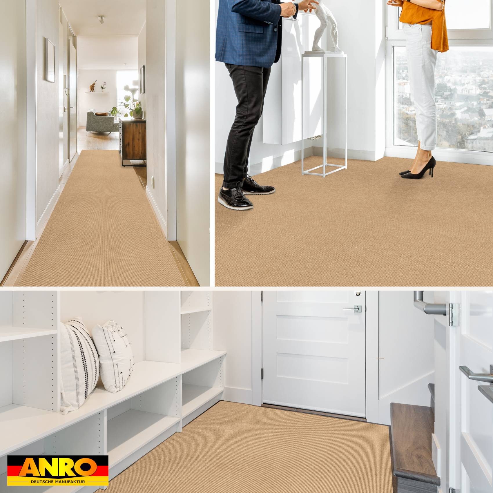 ANRO Teppich YULA Messeteppich Meterware Eventteppich Rips zuschneidbar Bfl-S1, Rechteckig, Höhe: 3 mm, schwer entflammbar Läufer 100x133cm Uni Beige