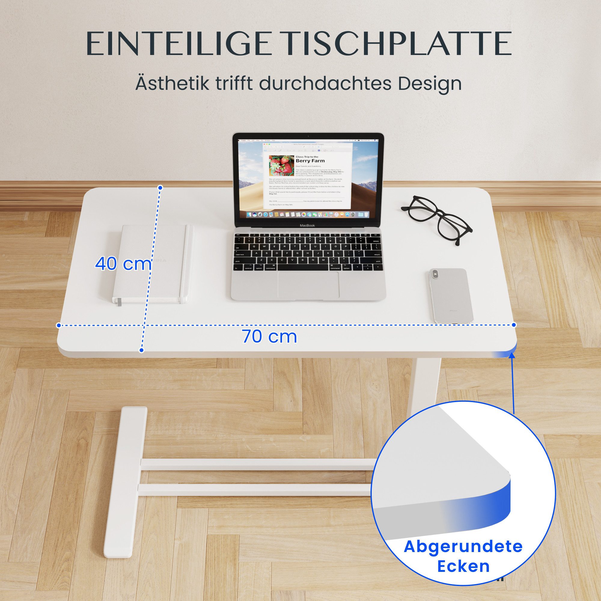 FLEXISPOT Beistelltisch Höhenverstellbar Betttisch, Laptoptisch (C-Form, ideal für Sofa, Bett & Lesestunden), mit stufenloser Höhenverstellung, 360° Rollen & ei – Bild 5 von 5