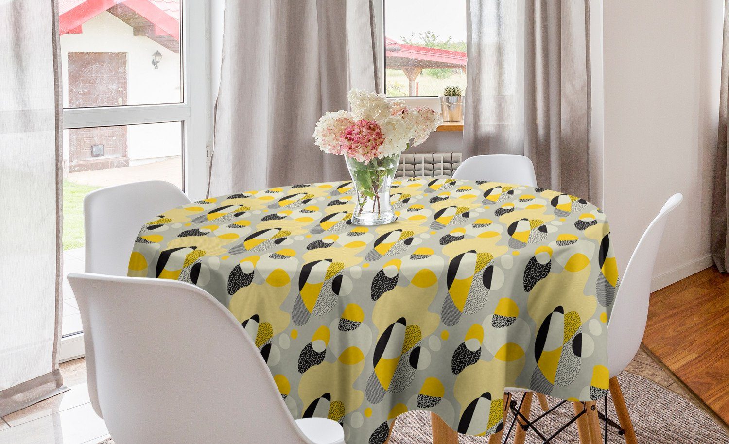 Dekoration, Küche Gelb Abdeckung Kunst für Kreis Stil Esszimmer Tischdecke Zeitgenössische Abakuhaus grau Tischdecke