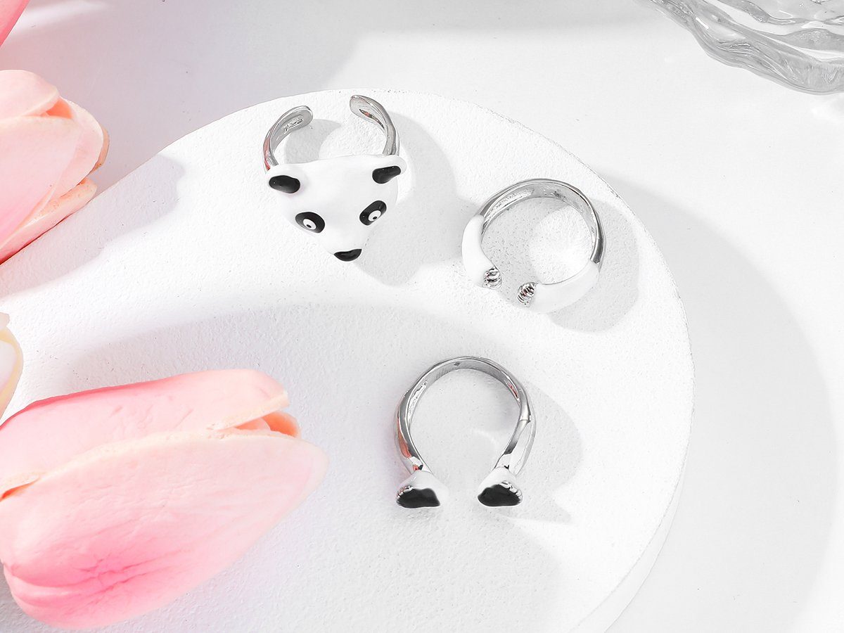 Fingerring Set, Größenverstellbar, Eyecatcher Set. Ring Süßes Pandabär Tierschmuck Naturschmuck, Naturschmuck, Niedlicher Ring Ring One Size