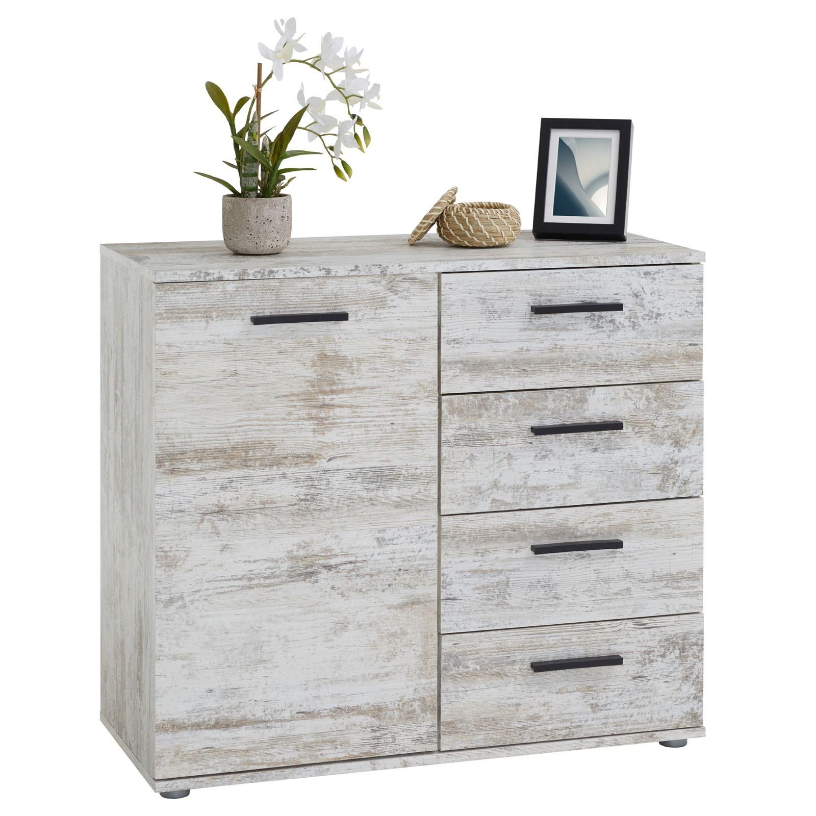 CARO-Möbel Kommode CHICAGO, Kommode Sideboard Schrank in verschiedenen Farben Highboard 4 Schublad