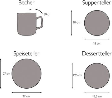 CreaTable Kombiservice Geschirr-Set Modern Scandic (16-tlg), 4 Personen, Steinzeug, Service, skandinavischer Life Style, 16 Teile, für 4 Personen