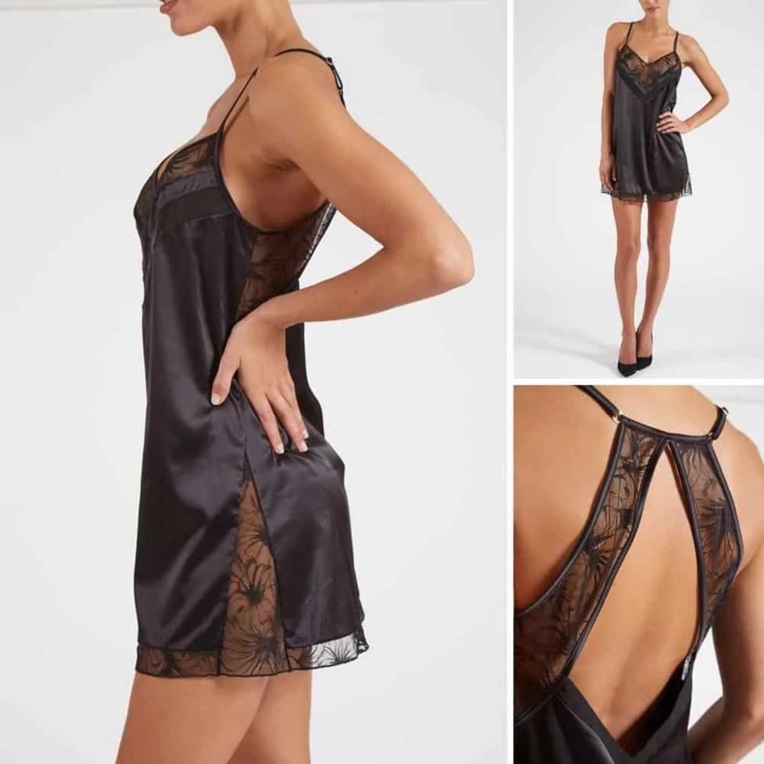 Atelier Amour Negligé Broadway Babydoll Stretchsatin schwarz, S