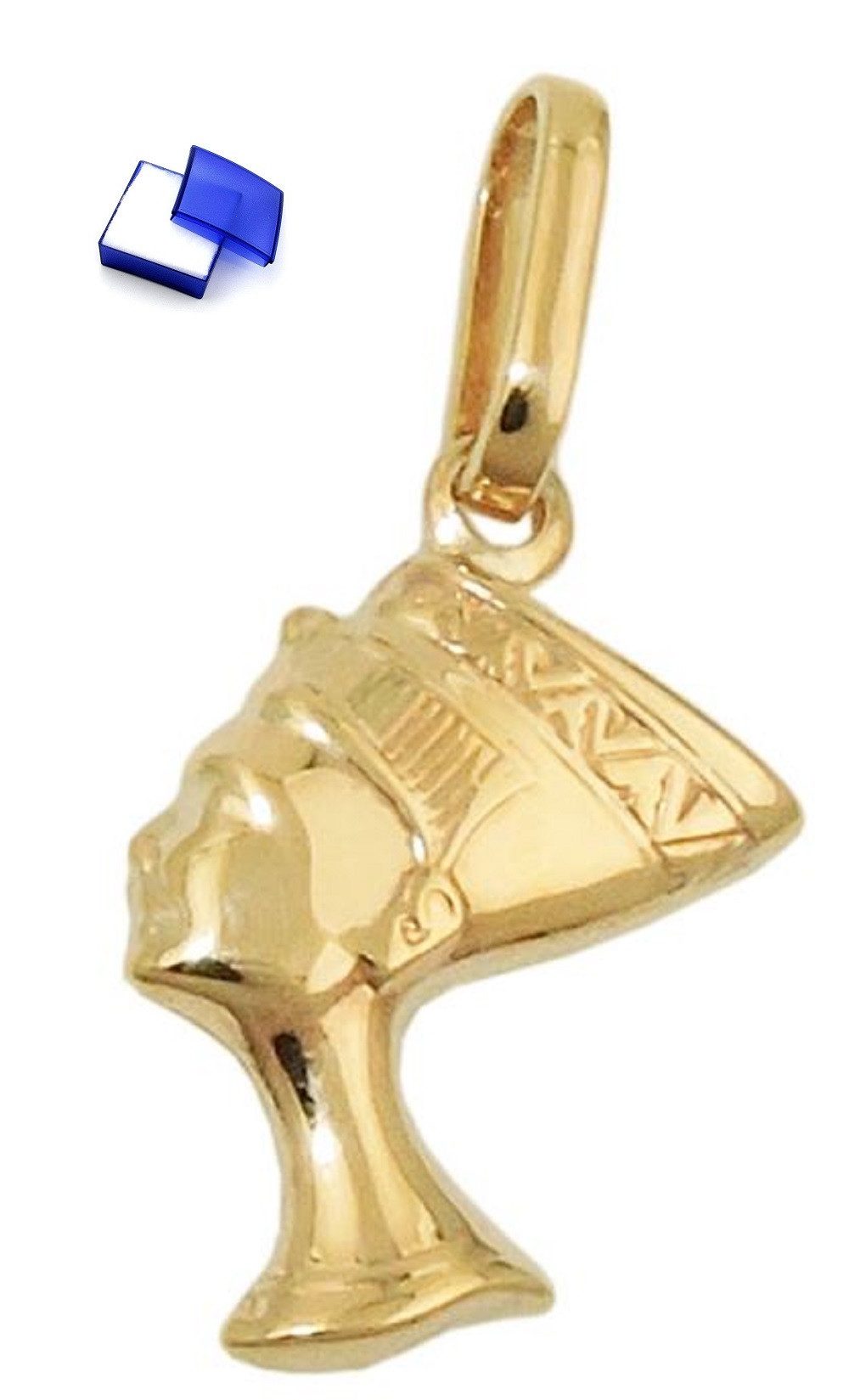 Kettenanhänger Anhänger Nofretete 15 x 10 x 2,5 mm glänzend 375 Gold kl. Schmuckbox