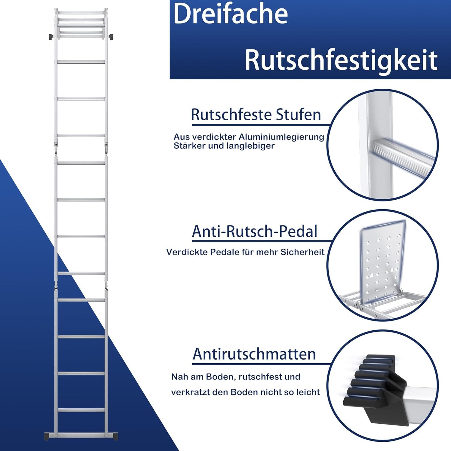 FIVMEN Teleskopleiter Multifunktionsleiter Mehrzweckleiter Aluminium mit Plattform – Bild 4 von 5