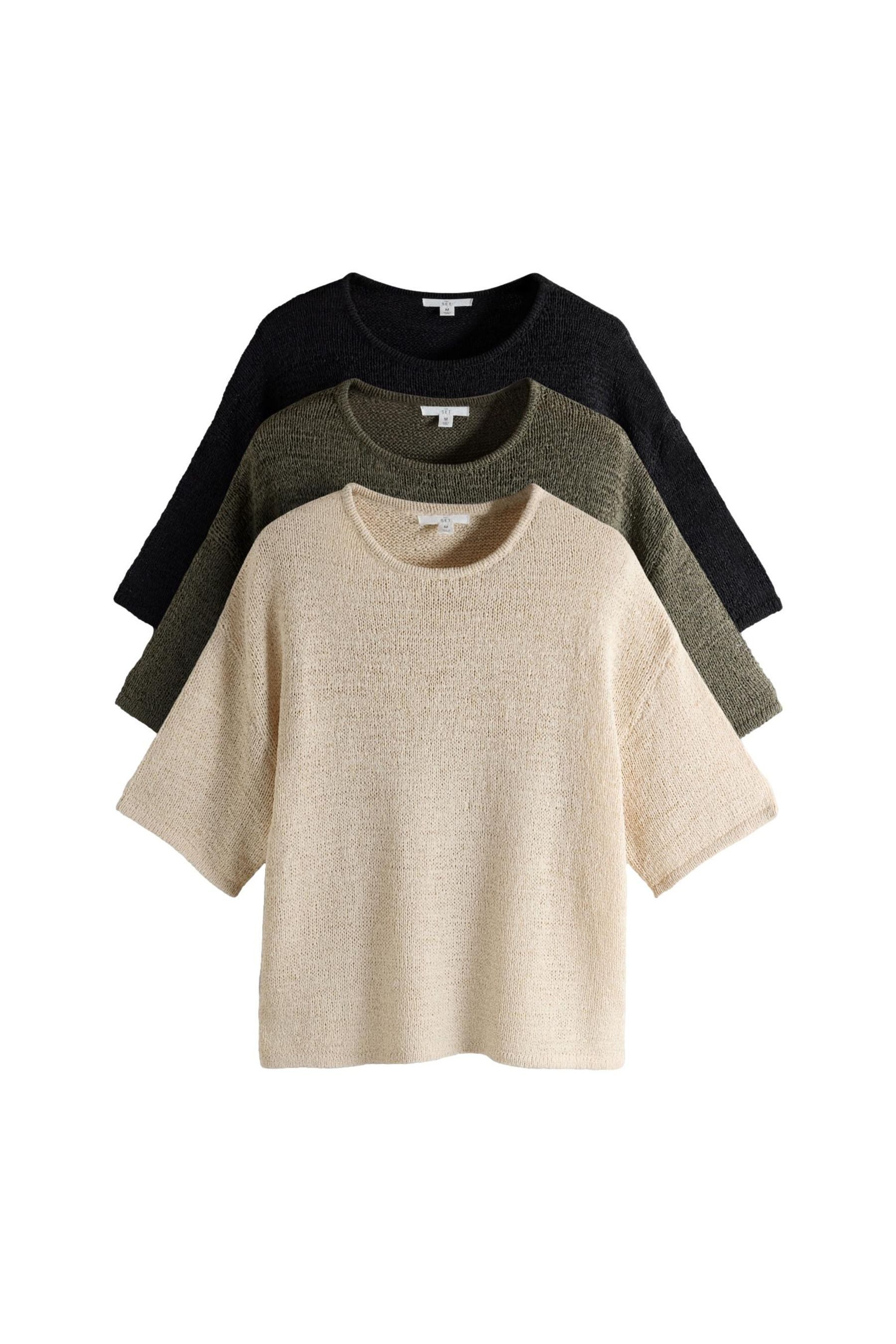 The Set T-Shirt The Set Lochstrick-T-Shirts, 3er-Pack (3-tlg)