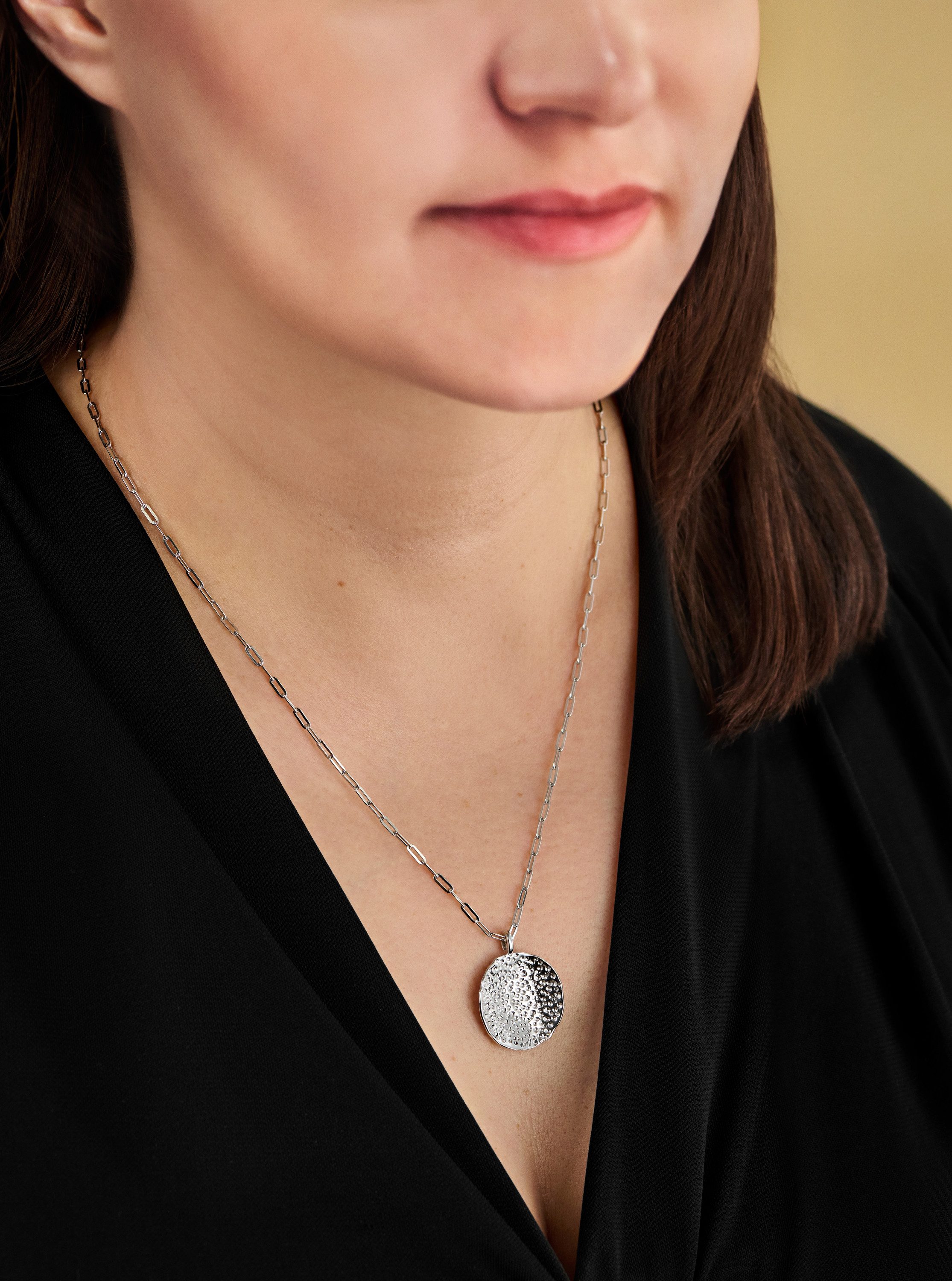 Schöner-SD Kette mit Anhänger Silberkette 55cm lang Gliederkette mit Anhänger rund mit Muster, 925 Silber Rhodium