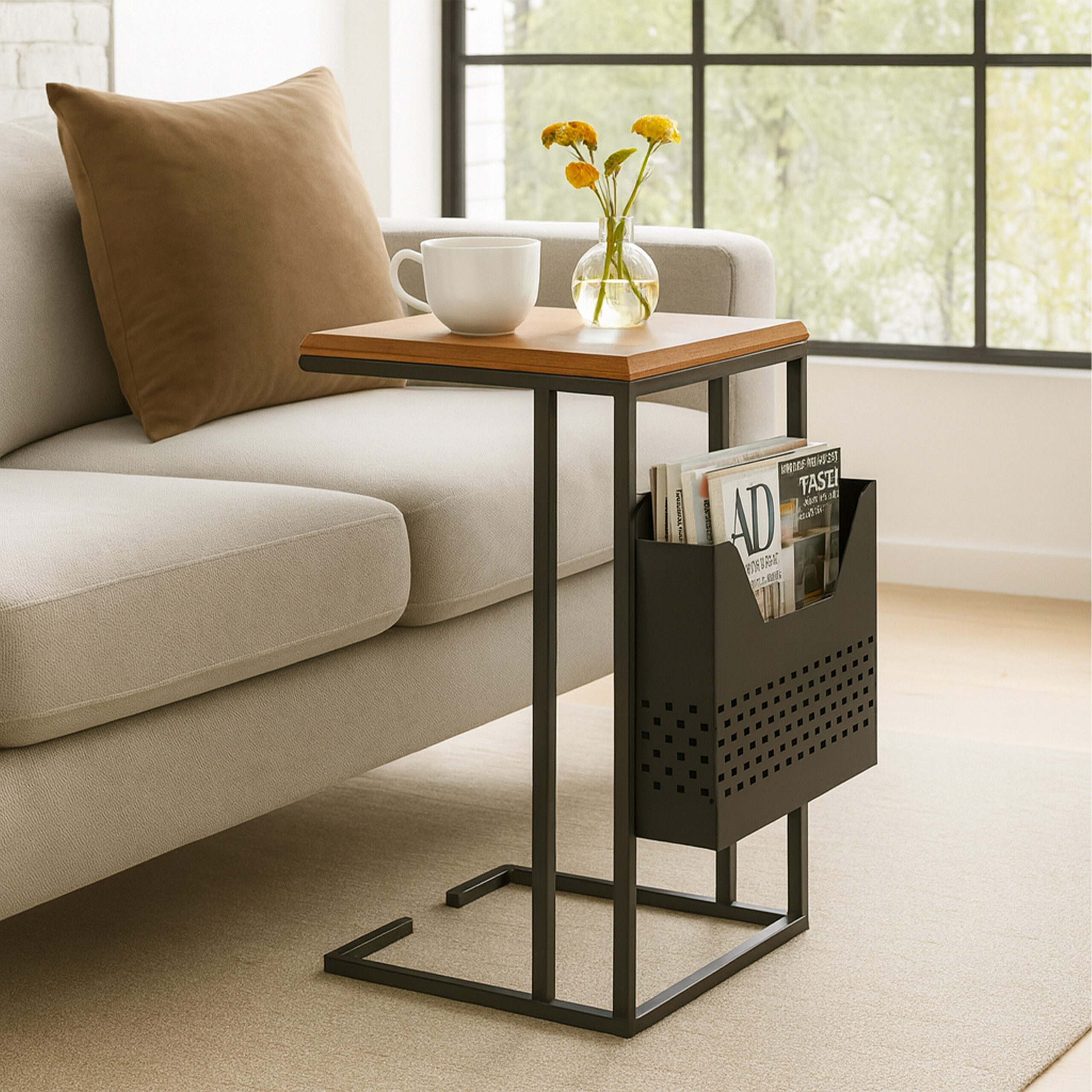 relaxdays Beistelltisch mit Zeitungsablage C Form günstig online kaufen